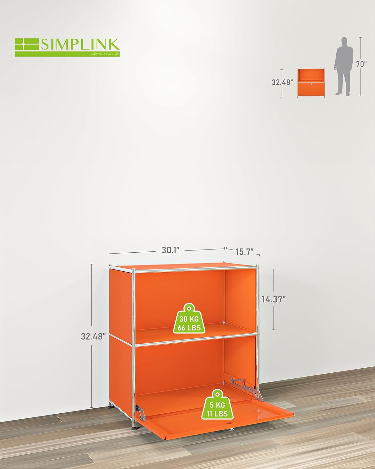 325 Inch Flip Top Side Table with Detachable Wheels and Storage - Modern Orange Bedroom Furniture