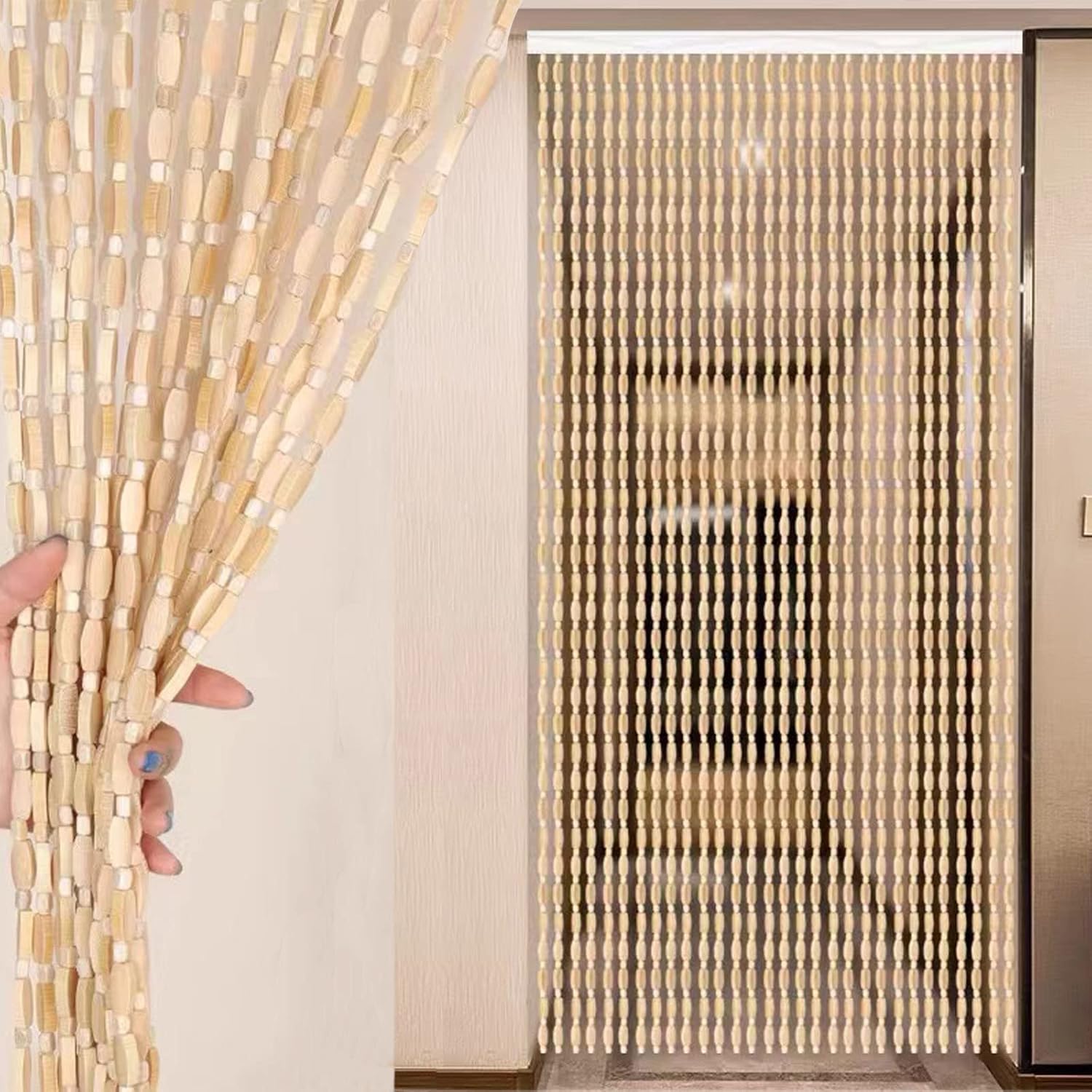 Bamboo Bead Curtain with 30 Strands for Doorway and Room Divider
