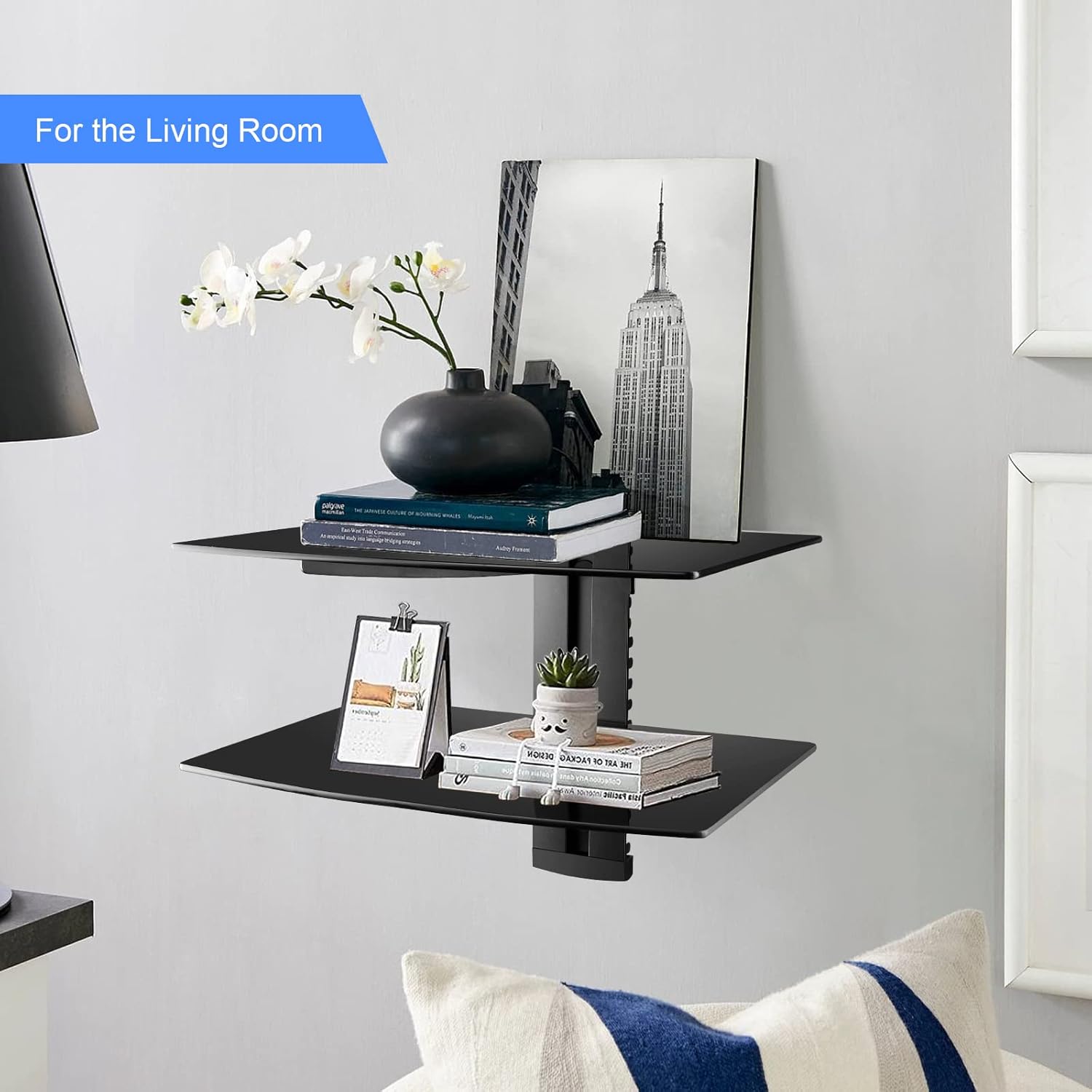 Suptek 2-Tier Floating Shelf Wall Bracket for TV and Media Equipment