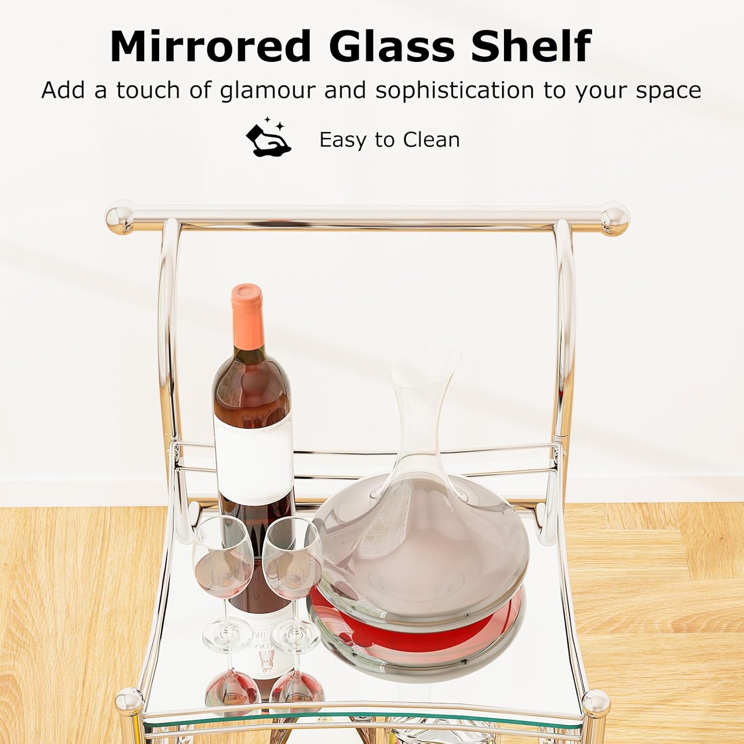 Tangkula 3-Tier Bar Cart with Mirrored Shelves and 4 Wheels