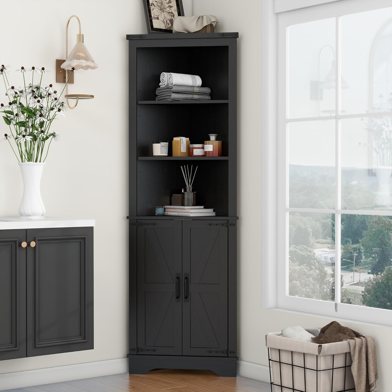 Panana Tall Corner Cabinet Black