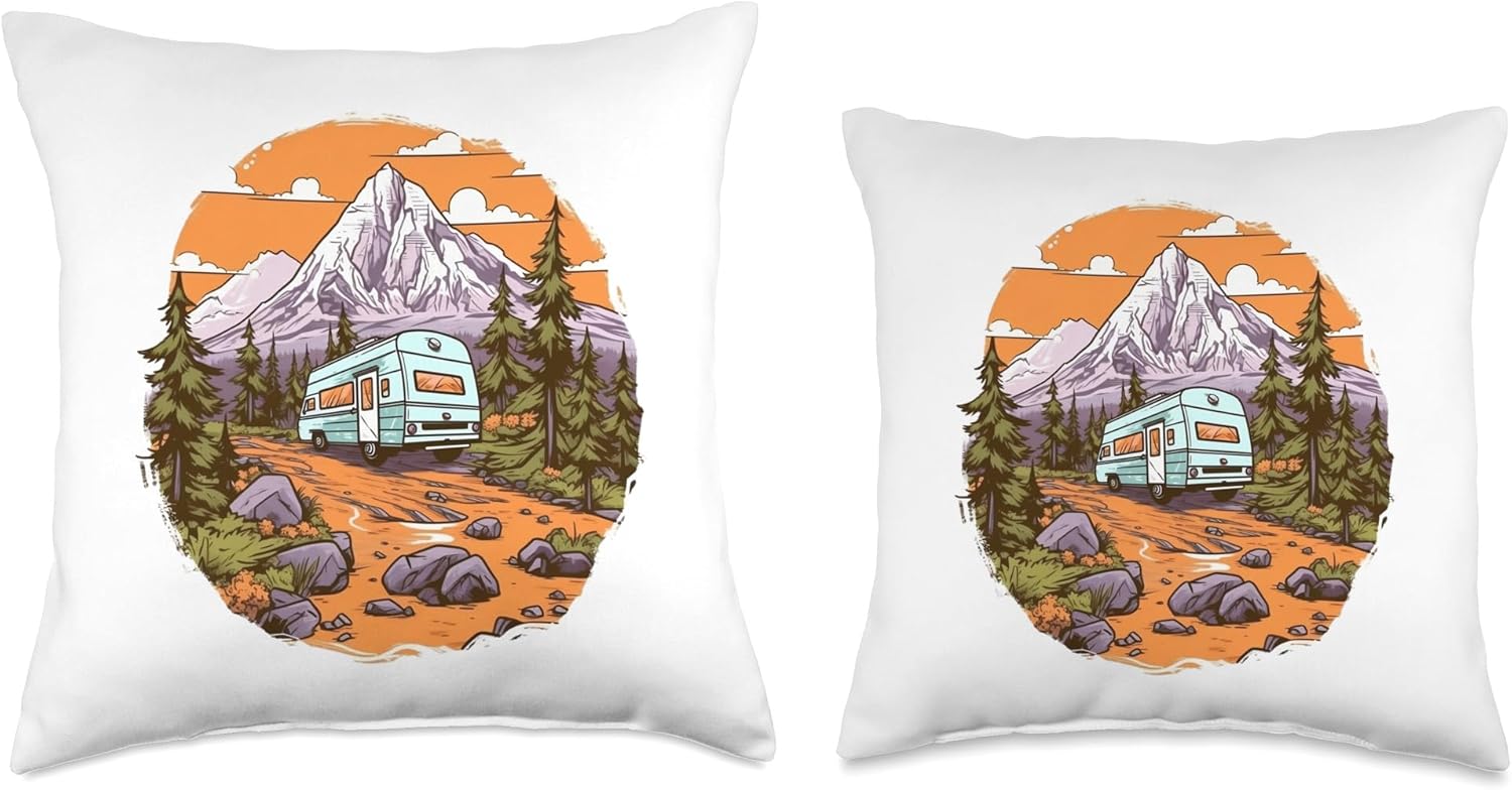 Caravan Camper Van Throw Pillow 16x16 Multicolor
