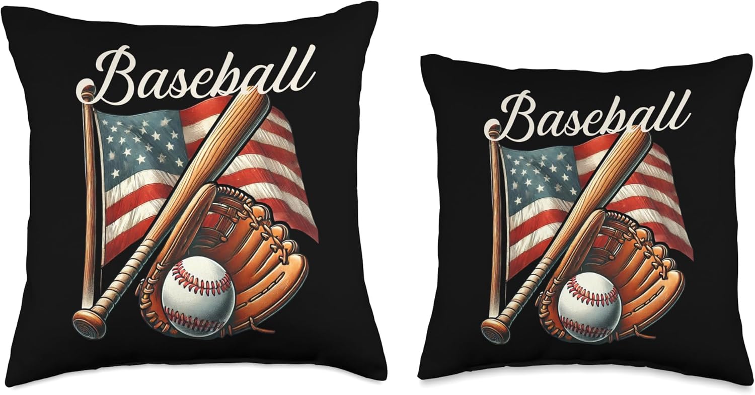 Baseball Bat Throw Pillow with USA Flag Design