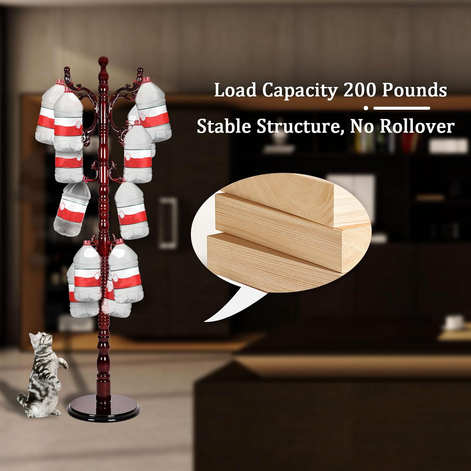 Free Standing Coat Rack with 14 Hooks and Natural Wood Base