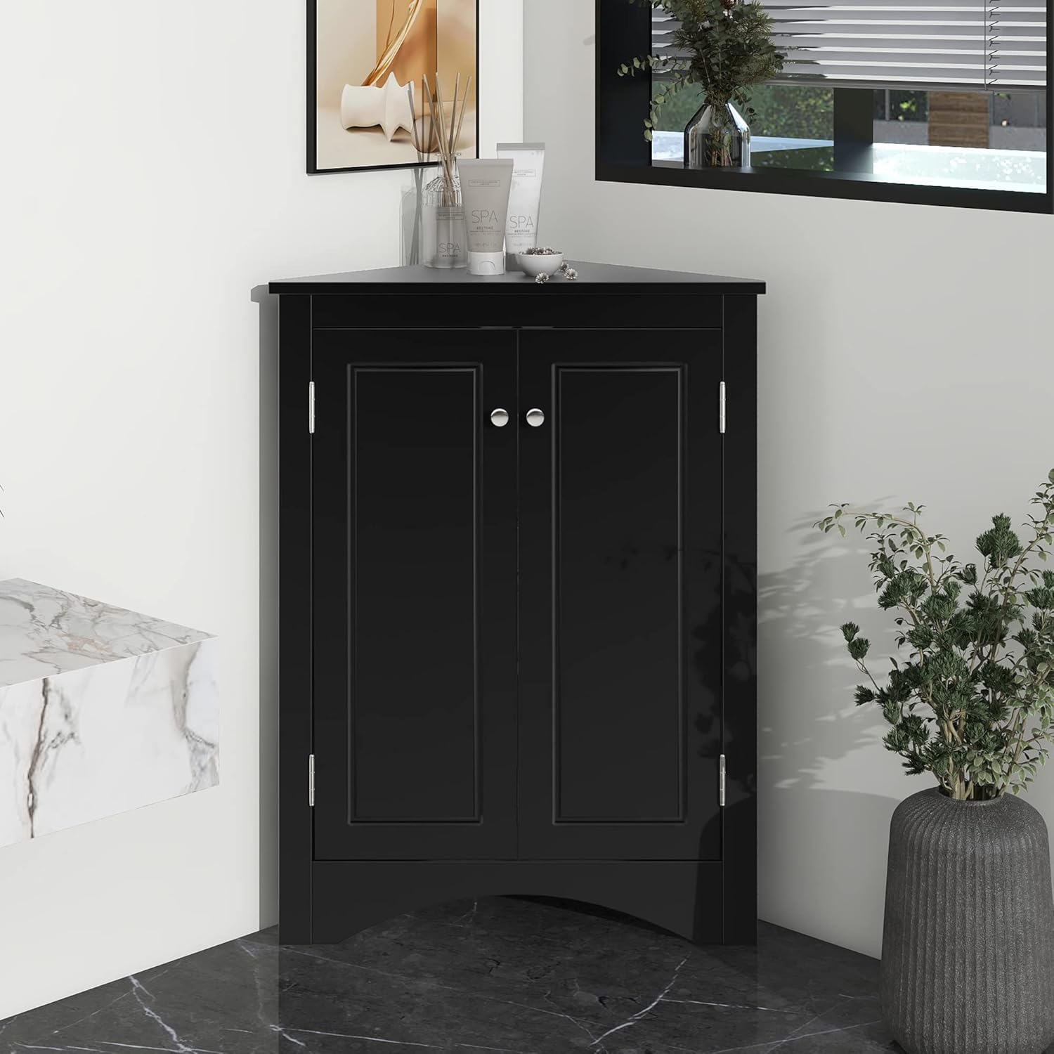 GDFStudio 315 Inch H Triangle Corner Storage Cabinet Black