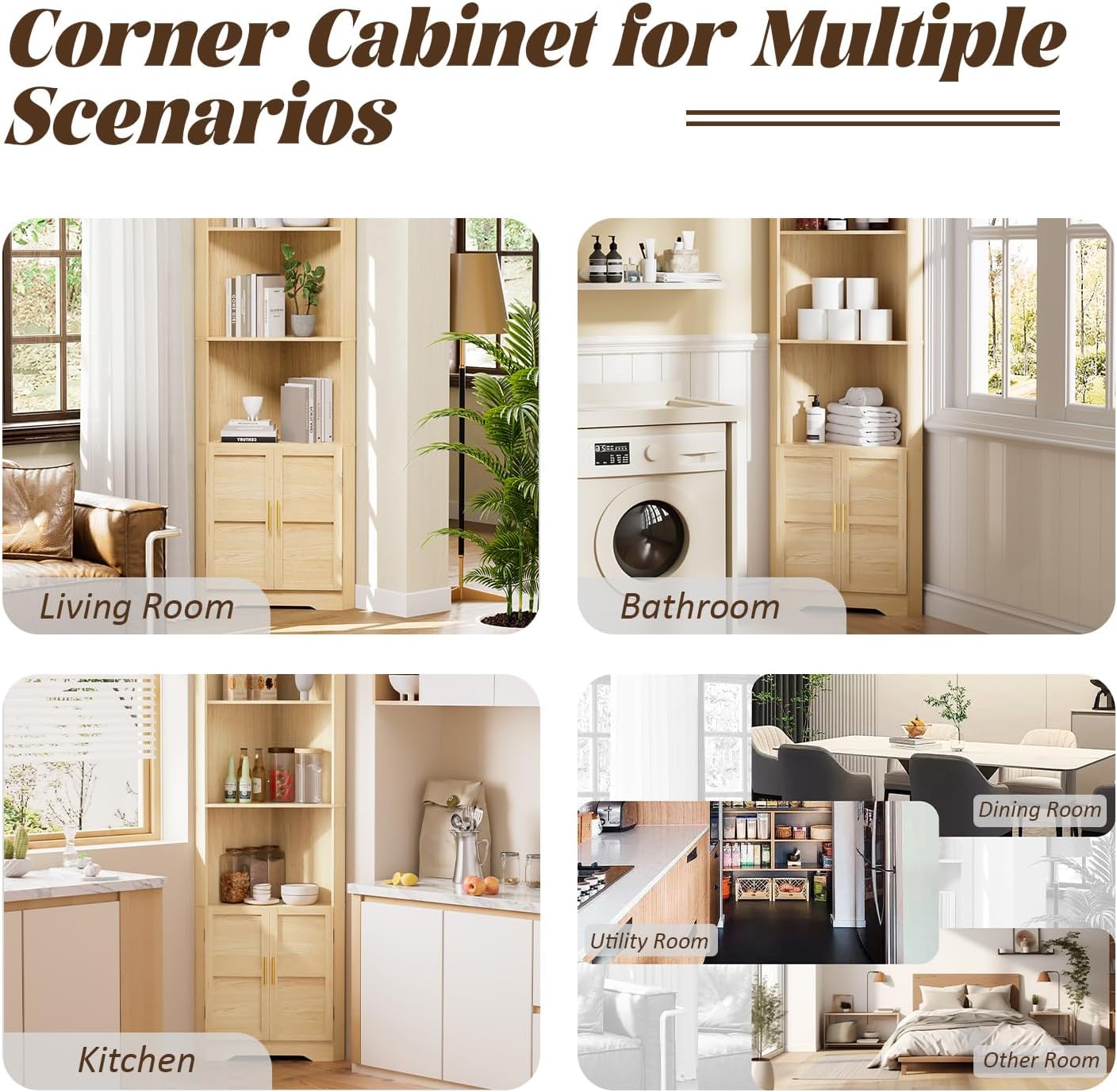 ROMMAK 67 Inch Tall Corner Cabinet with 2 Doors and Shelves