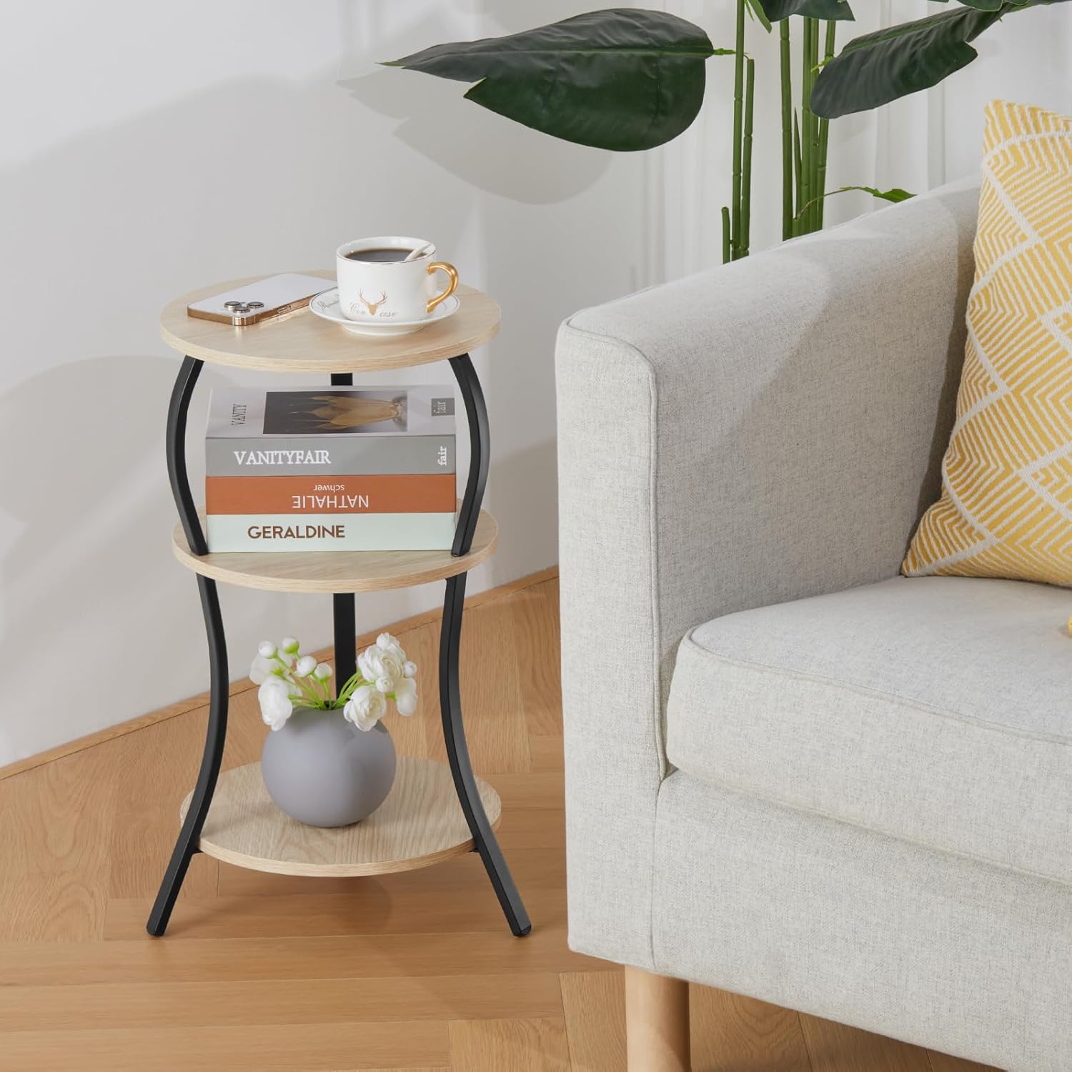 YEAKOO Vintage 3-Tier Round Side Table with Storage