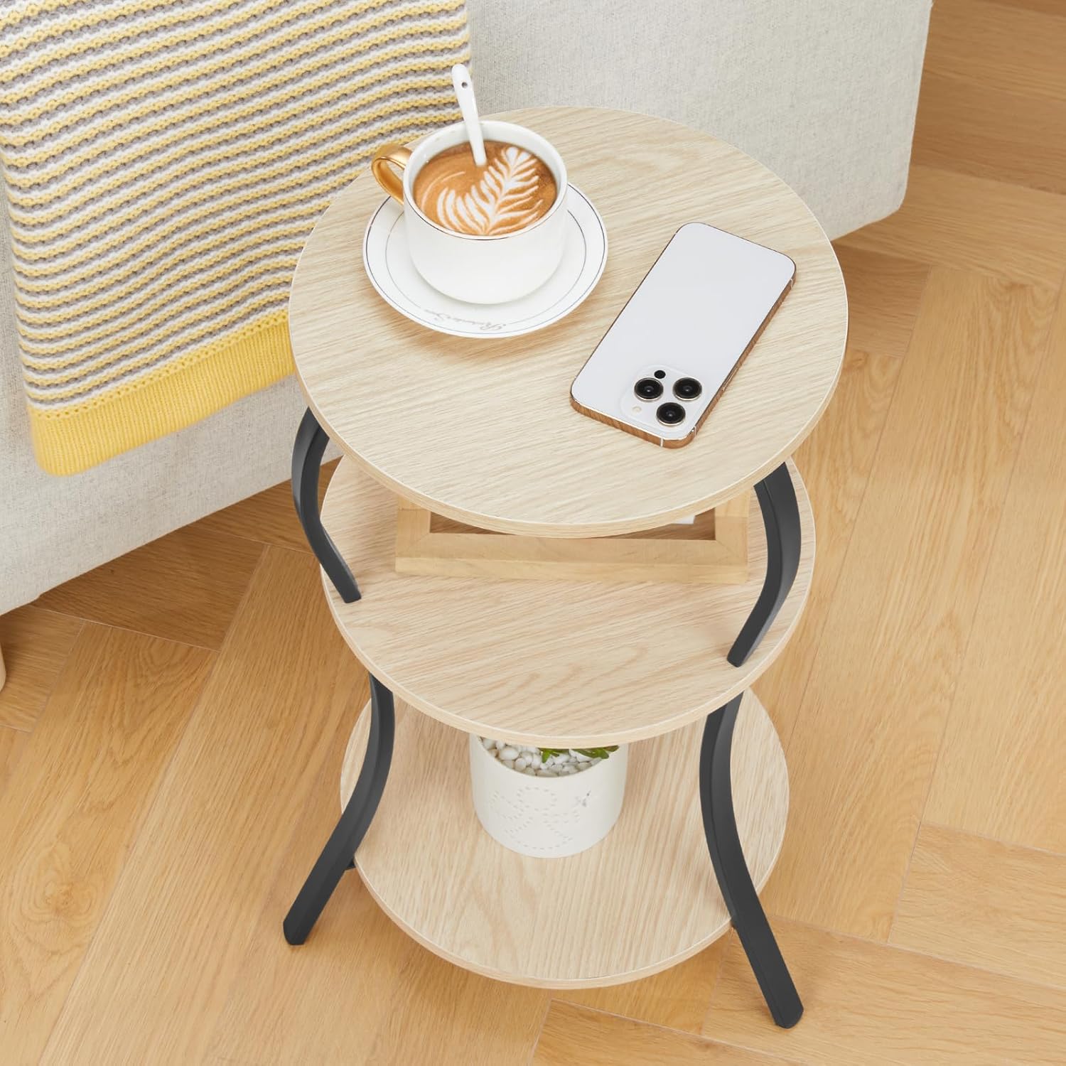 YEAKOO Vintage 3-Tier Round Side Table with Storage