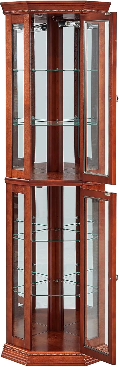 Wooden Corner Display Cabinet with Lights and 6 Shelves
