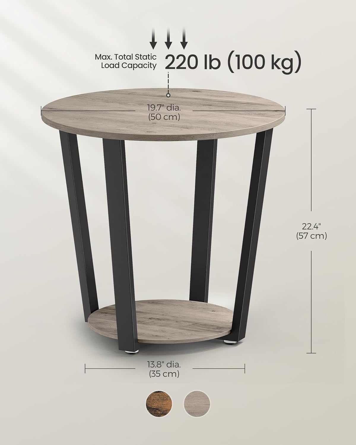 VASAGLE Round End Table with Storage Shelf