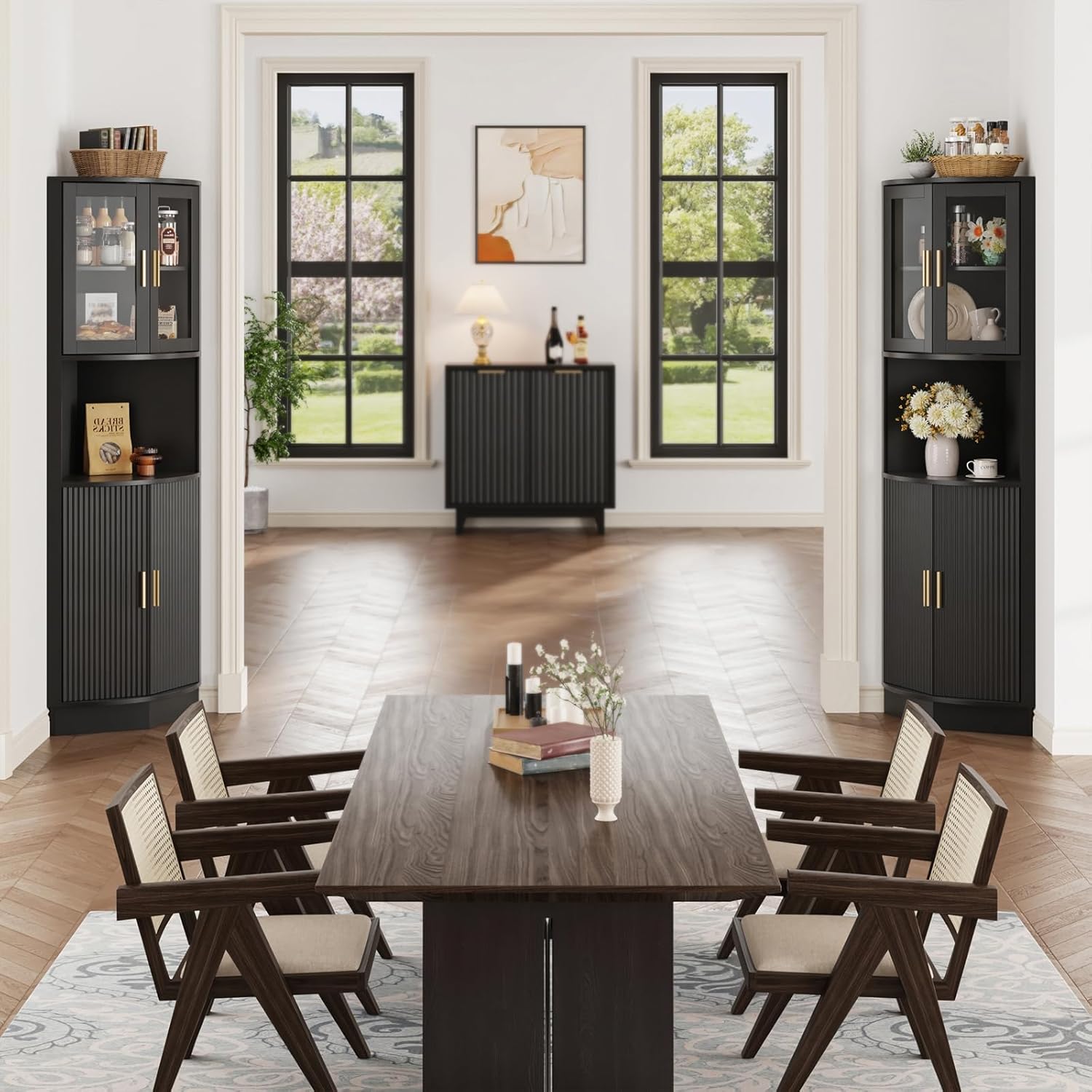 FiveWillowise 649 Tall Corner Cabinet with 5 Shelves Black