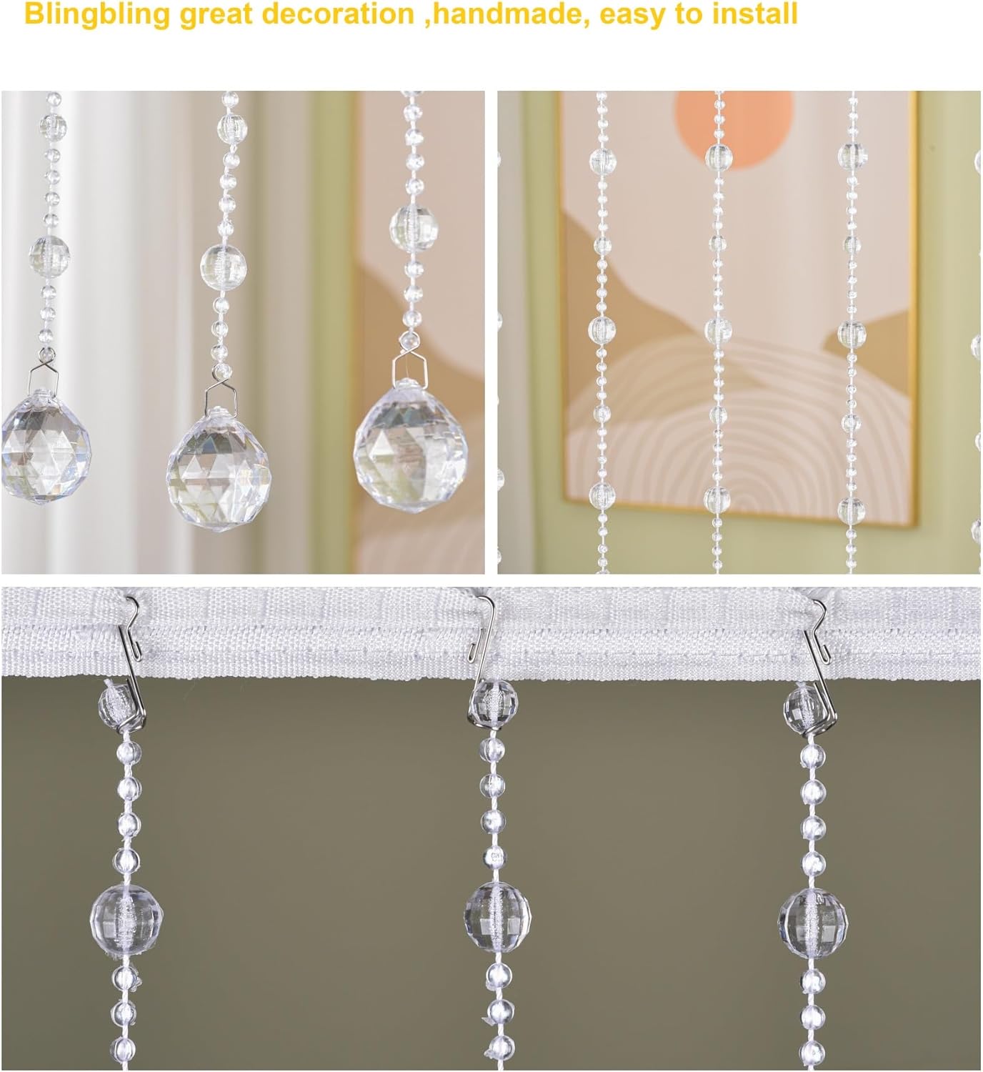 Crystal Beaded Curtain 236 x 393 Inches 19 Strands Acrylic Door Divider
