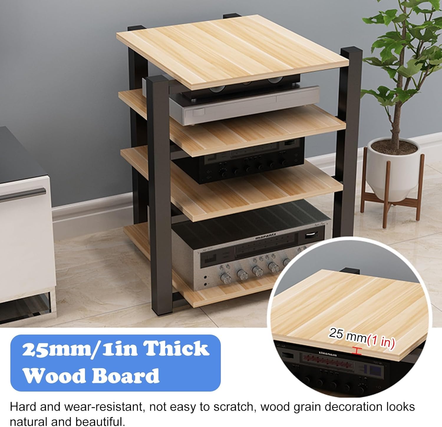 Teak Media Shelf 4 Tier Heavy Duty Audio Stand