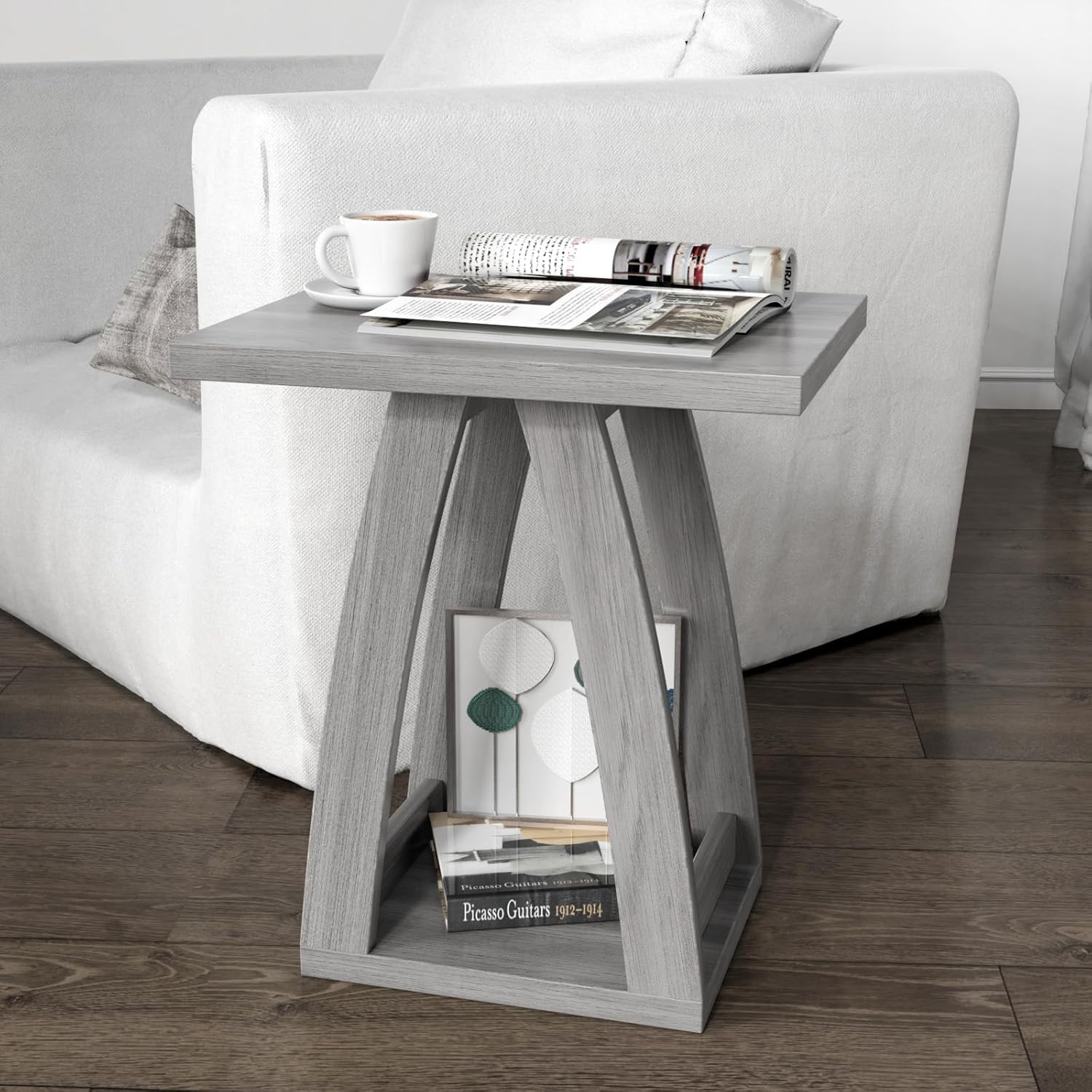 Modern Grey End Table Set of 2 for Living Room and Bedroom