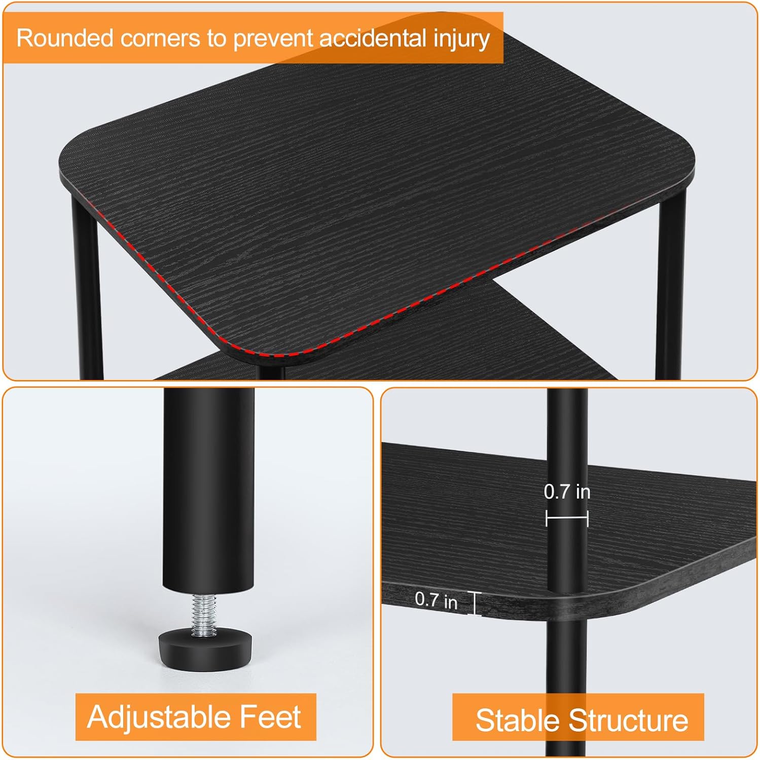 BTY 3 Tier Tall Side Table for Small Spaces