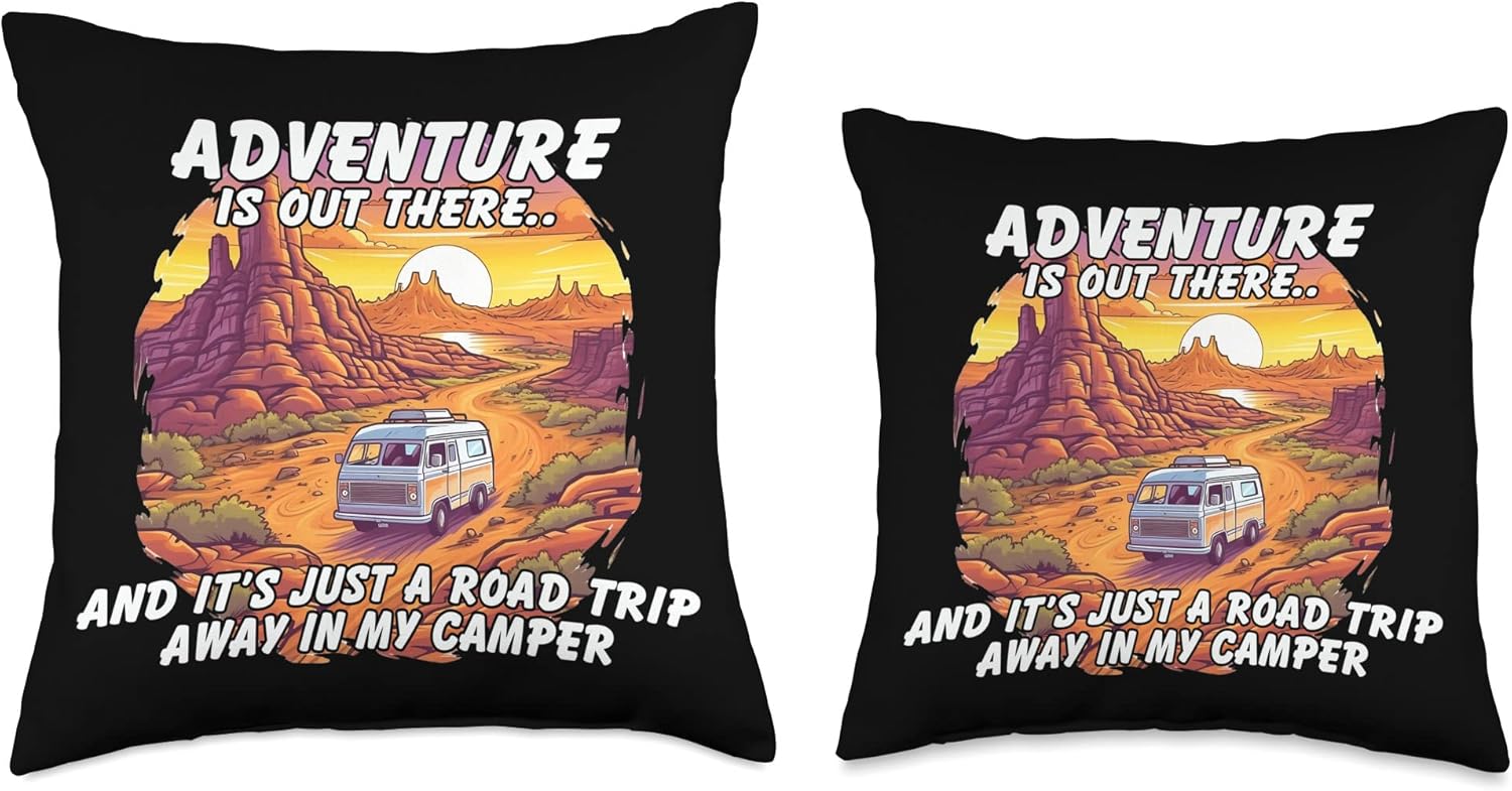 Caravan Mobile Home RV Camper Throw Pillow 16x16 Multicolor 1