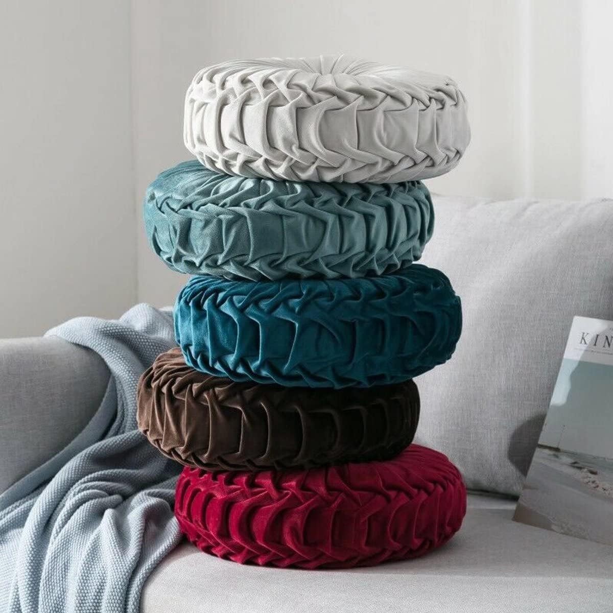 HLOVME Velvet Round Pillow 137 Inch Lake Blue