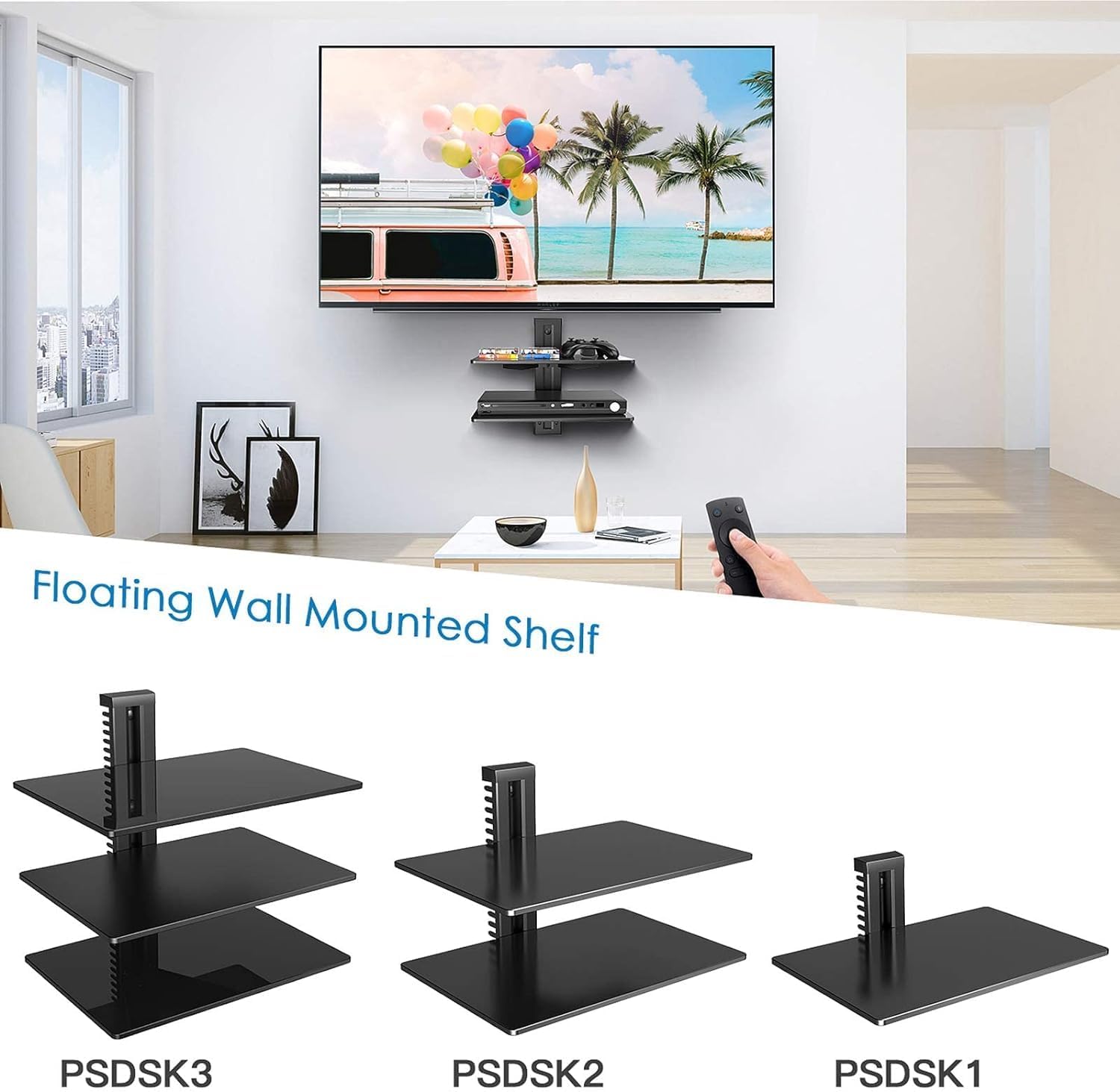 PERLESMITH Floating AV Shelf Double Wall Mount