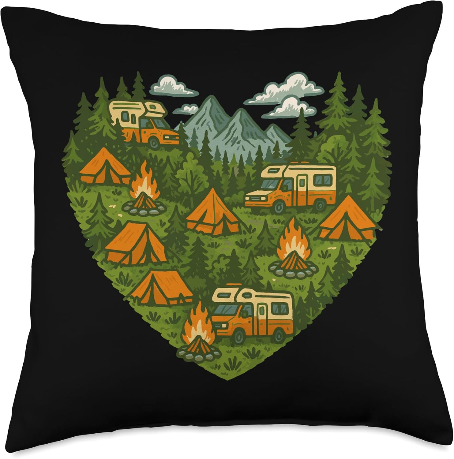 Motorhome Camping Heart Throw Pillow