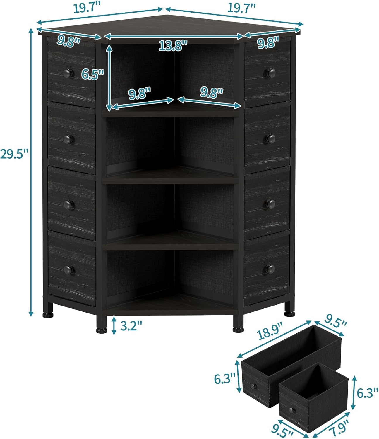 LUMTOK 8 Drawer Corner Dresser with Storage
