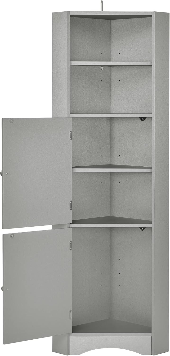 Bellemave Tall Corner Cabinet with 2 Shelves and 2 Tiers Freestanding Storage Cabinet Grey