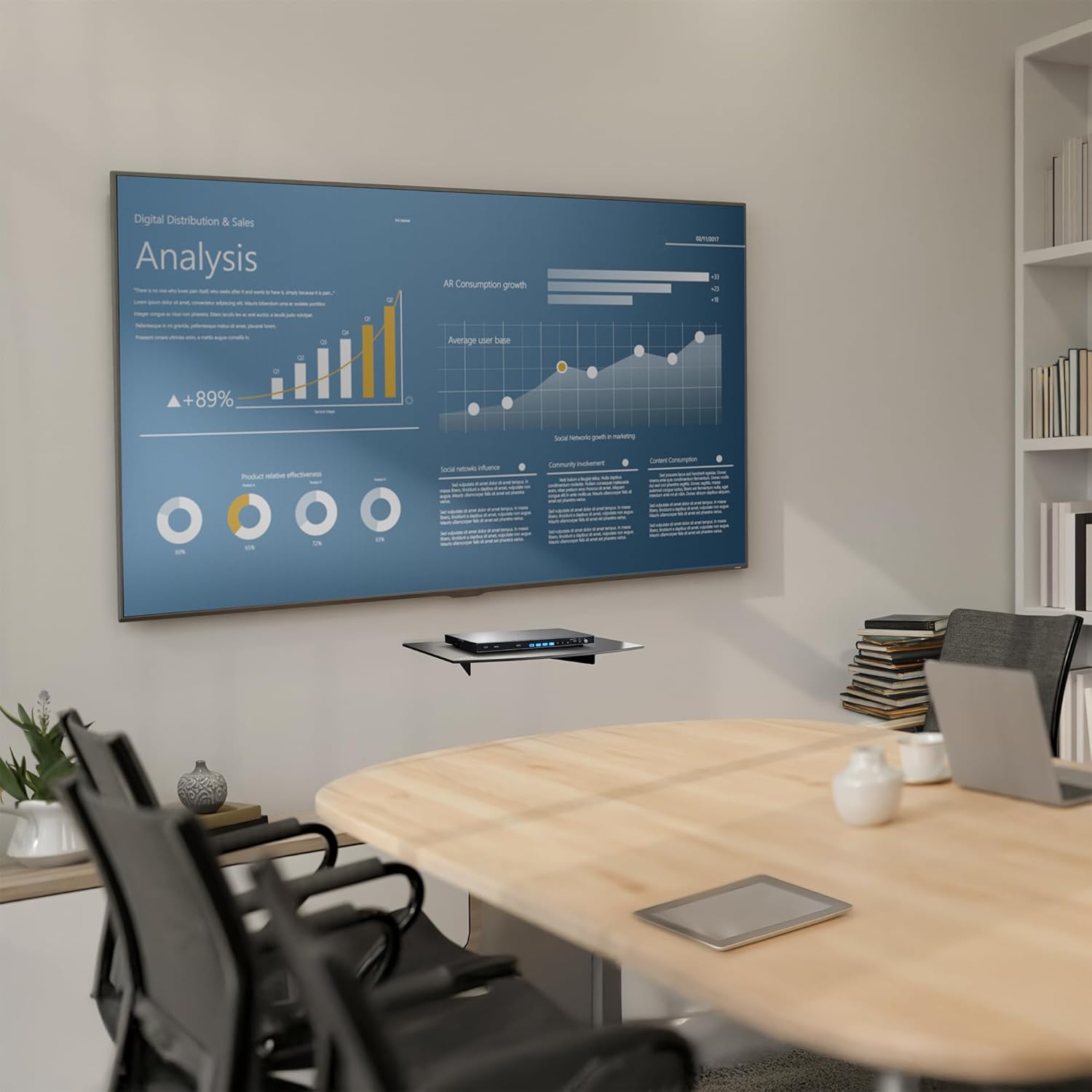 VIVO Floating Wall Mount Tempered Glass Shelf Black