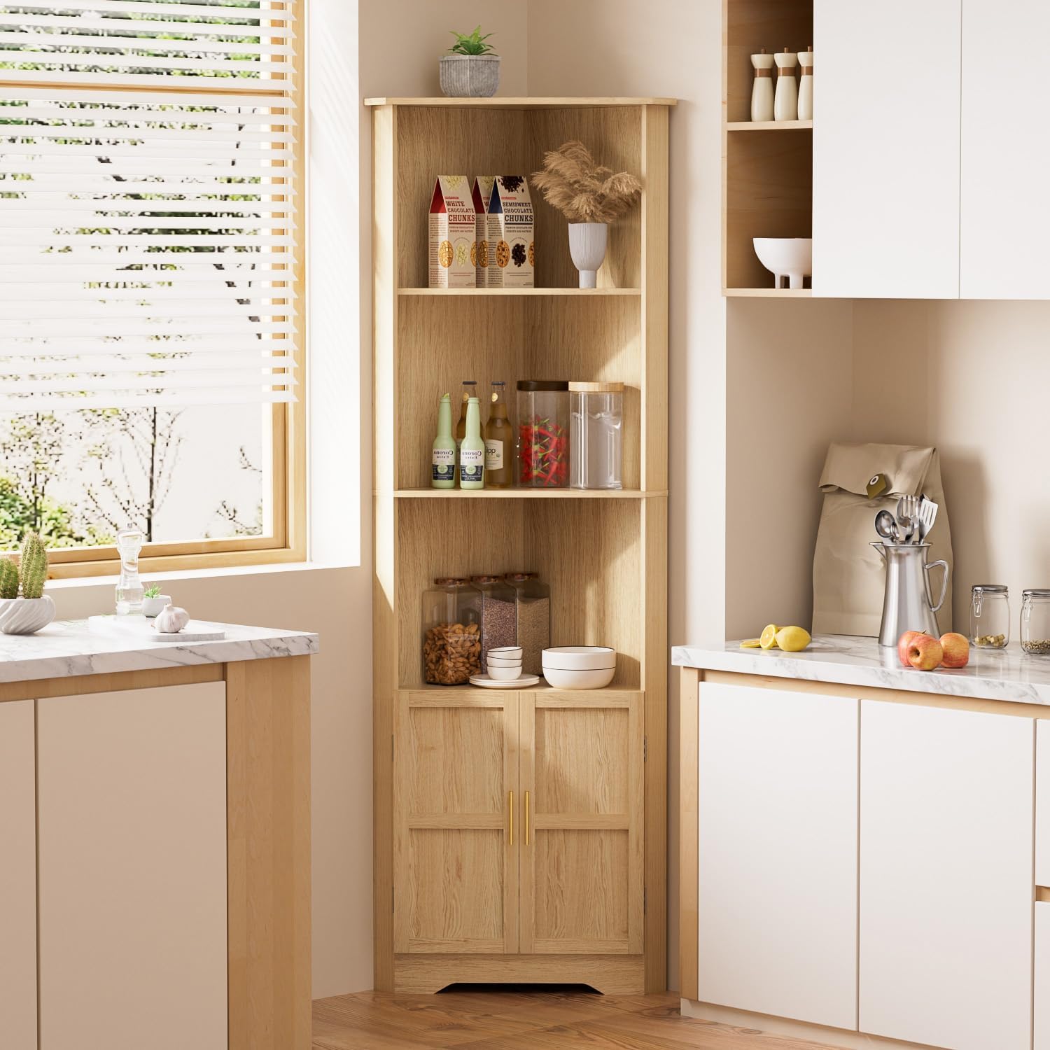 ROMMAK 67 Inch Tall Corner Cabinet with 2 Doors and Shelves