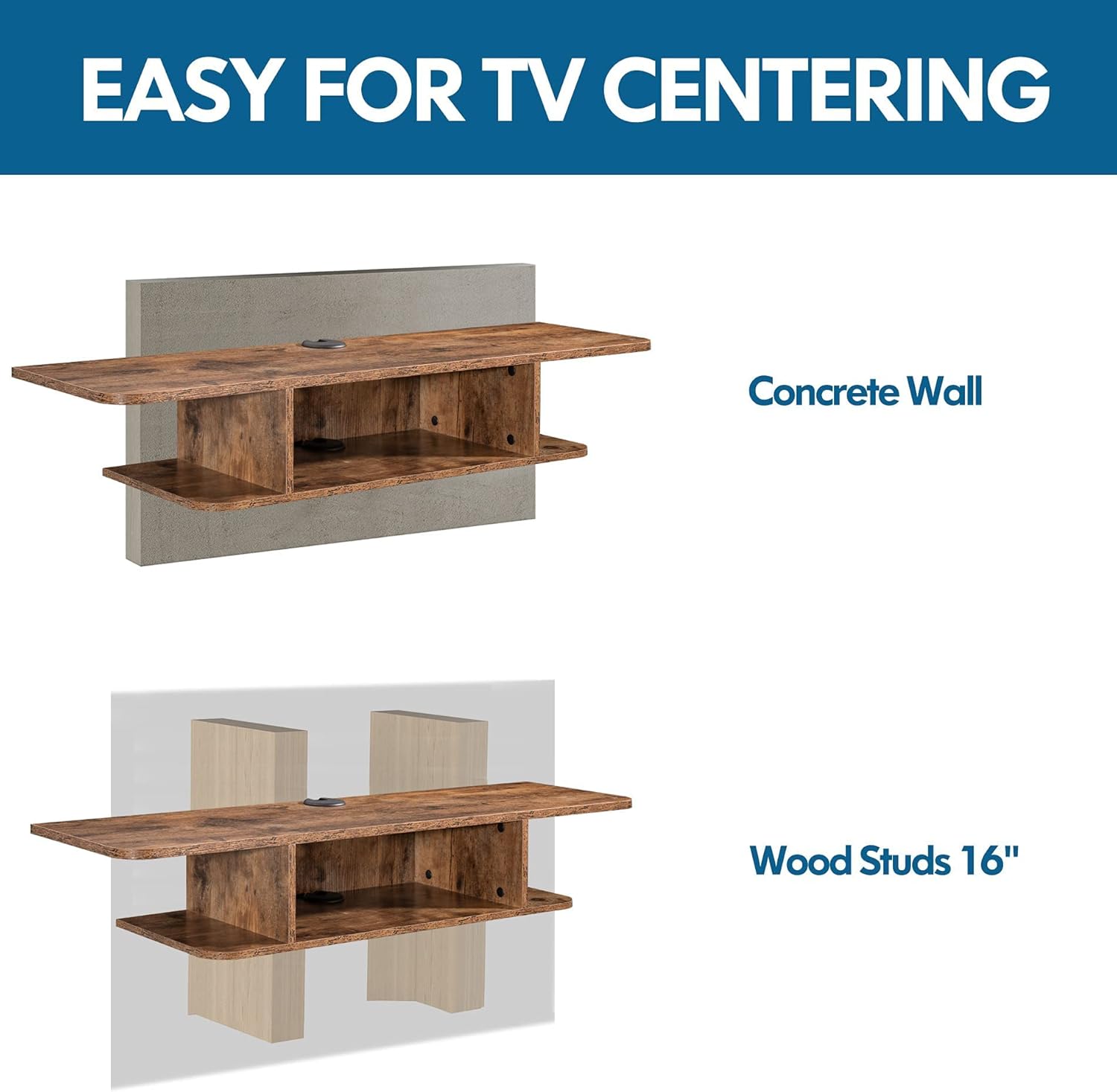 FITUEYES 2-Tier Floating TV Shelf Wall Mount Rustic Brown