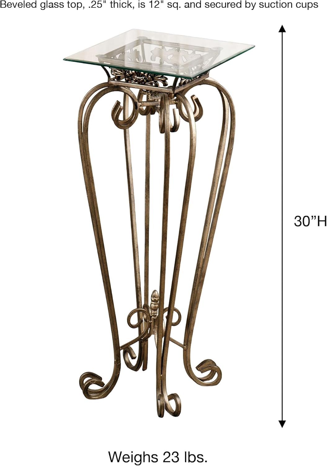 Touch of Class Chalcedony Scroll Pedestal Table - Beveled Glass - Antique Gold