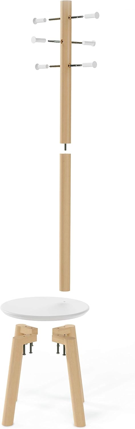Umbra Pillar Coat Rack with Stool WhiteNatural