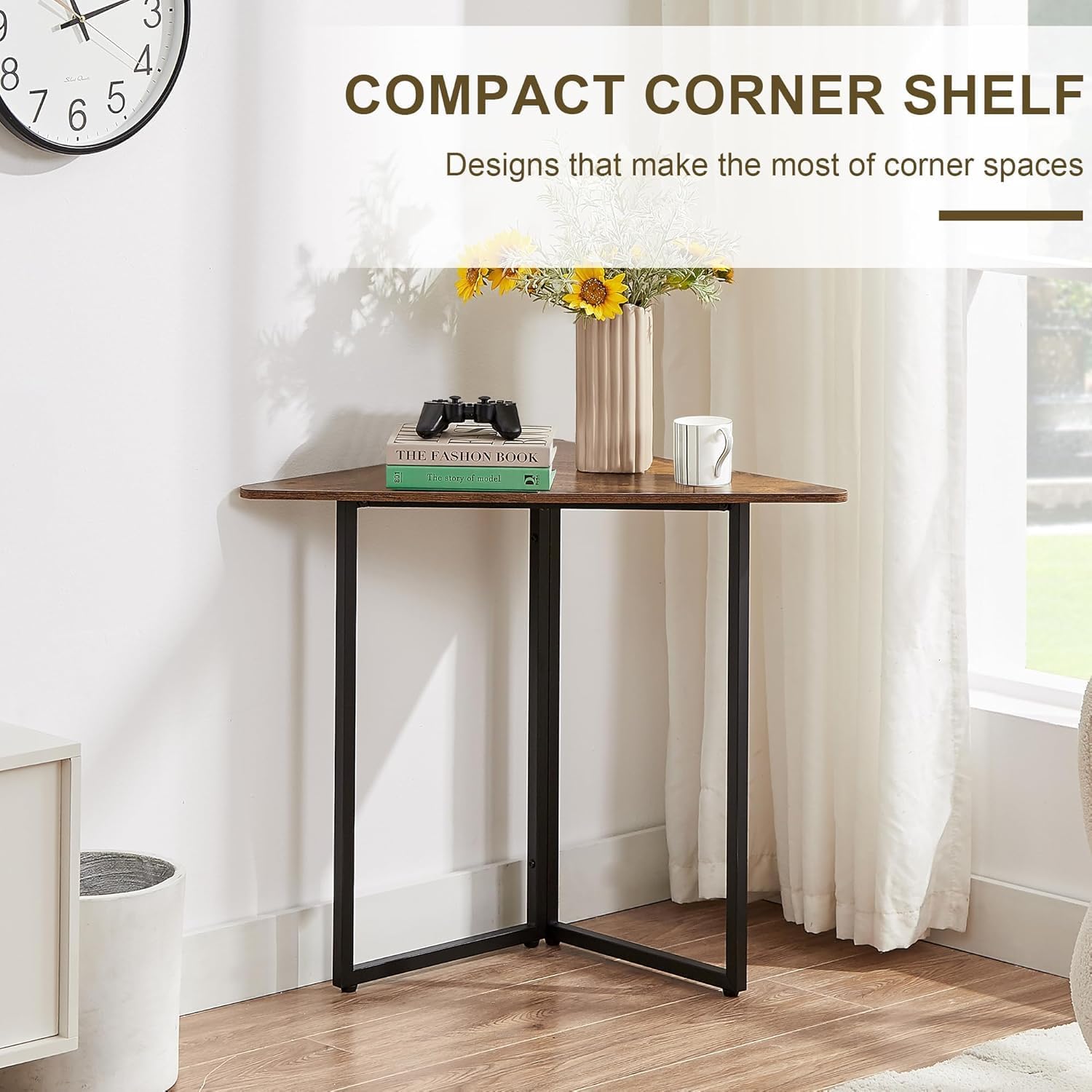 VECELO Corner Shelf Metal Frame End Table for Small Spaces