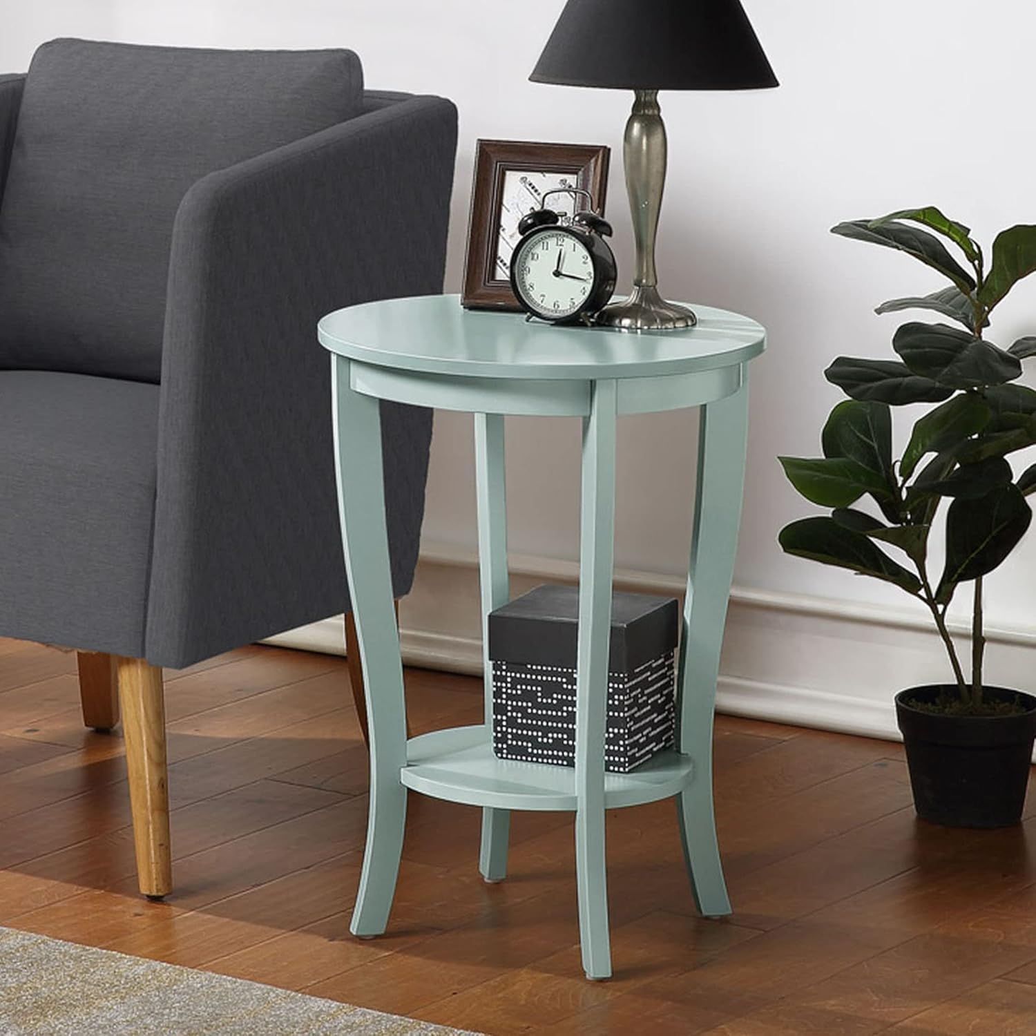 Convenience Concepts American Heritage Round End Table with Shelf Sea Foam