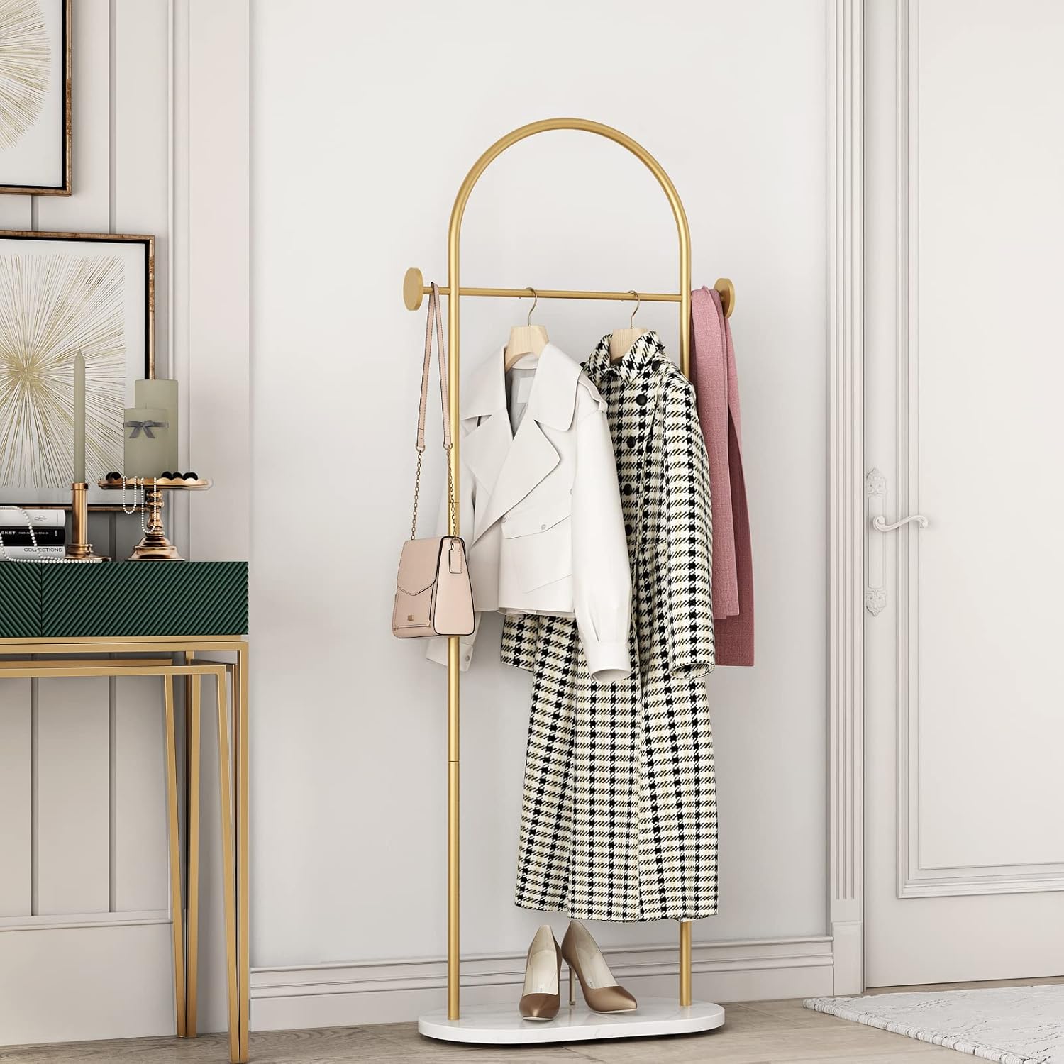 DRIRON Modern Gold Clothes Racks with Shelves