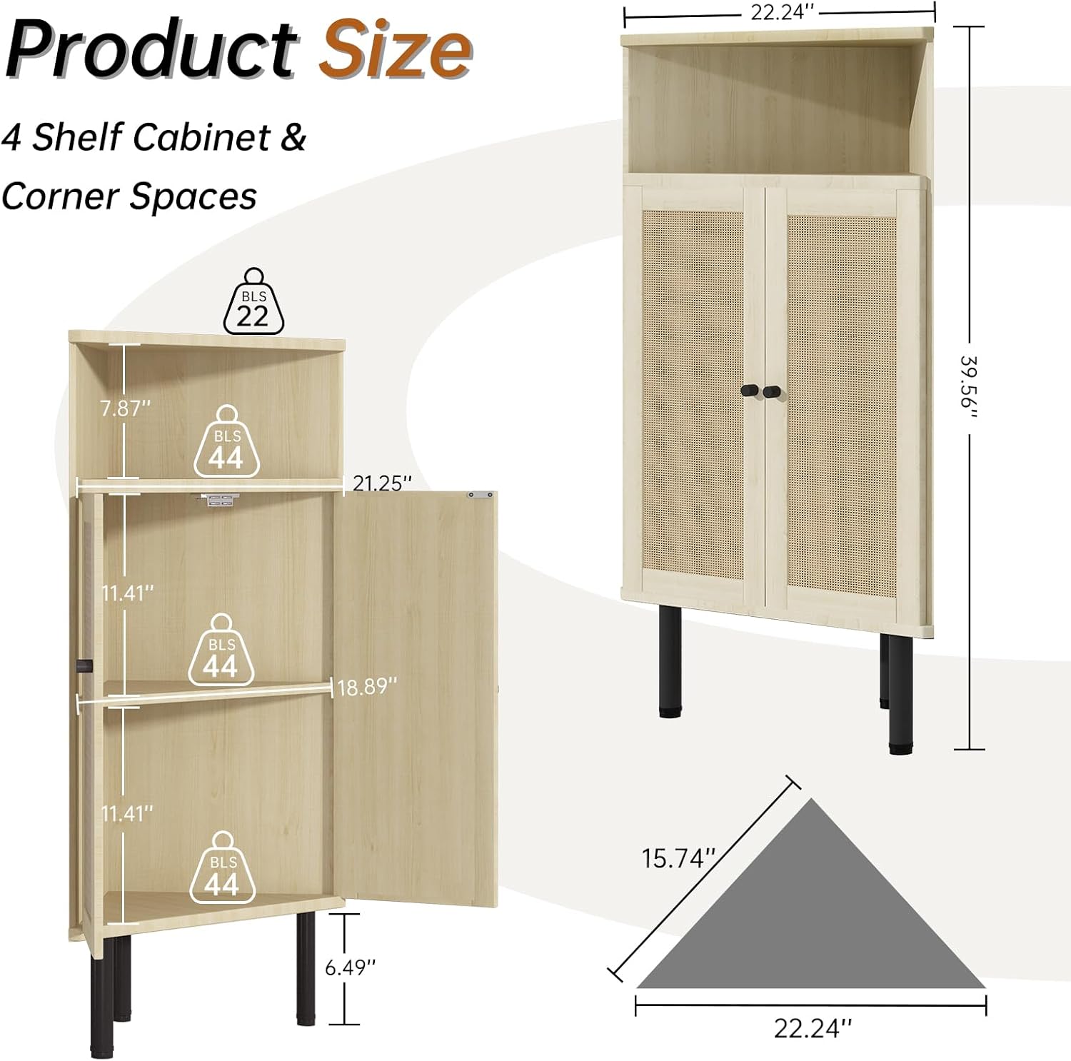 AWQM 4-Tier Corner Cabinet with Shelves and Doors