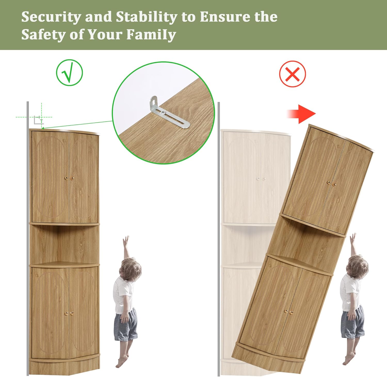 71 Inch Tall Corner Cabinet with Doors and 5-Tier Shelves