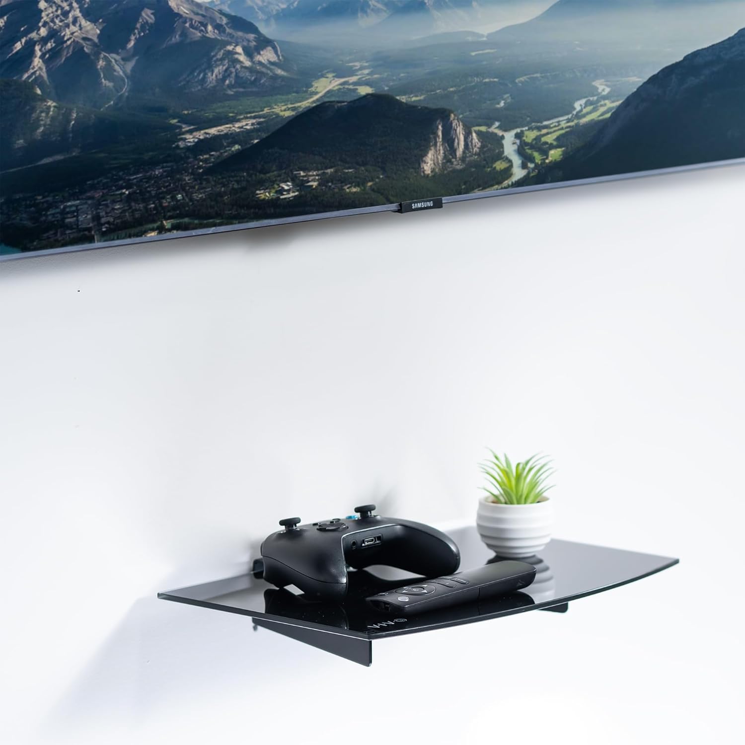 VIVO Floating Wall Mount Tempered Glass Shelf Black