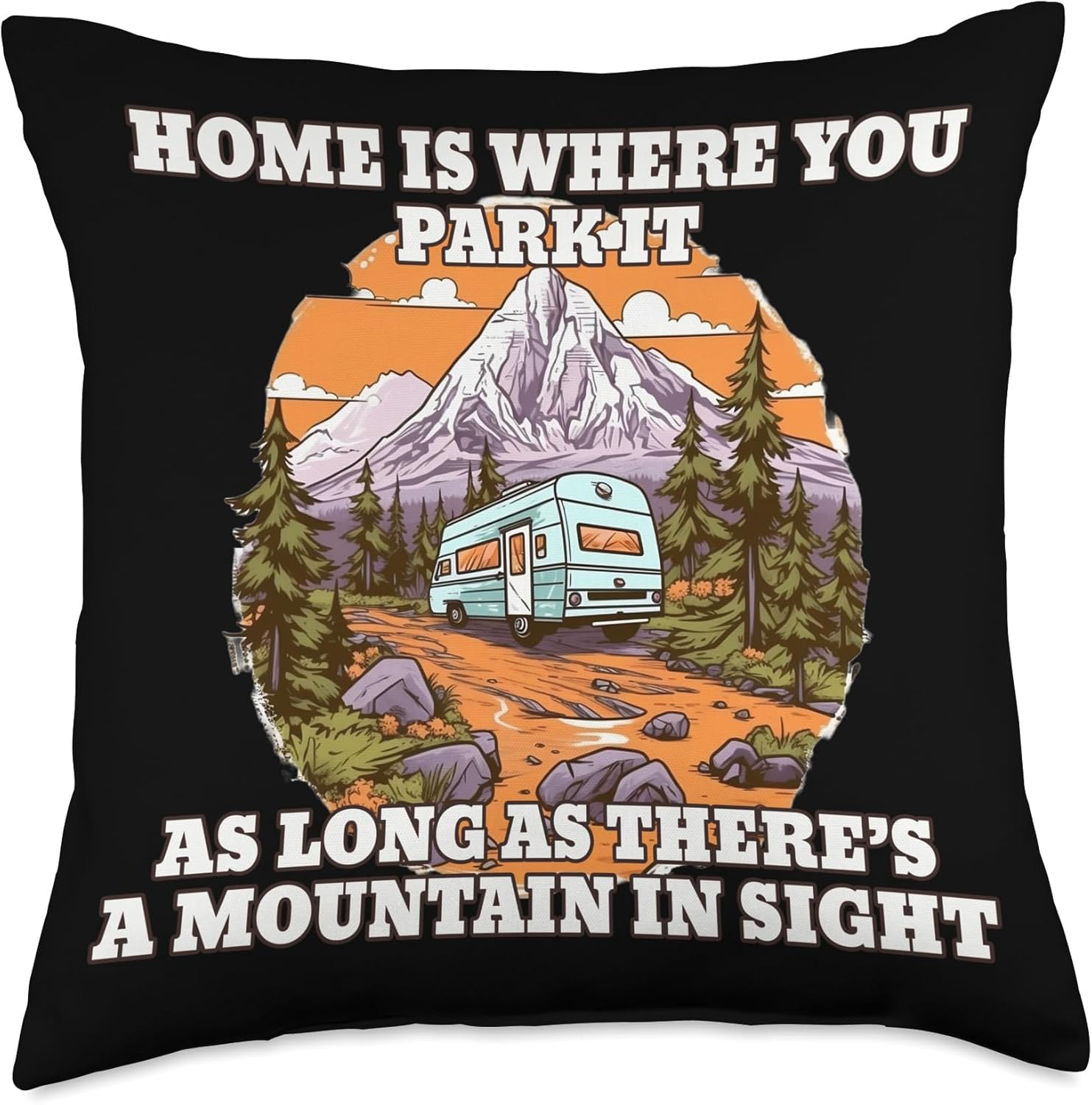 Caravan Mobile Home RV Camper Throw Pillow 18x18 Multicolor