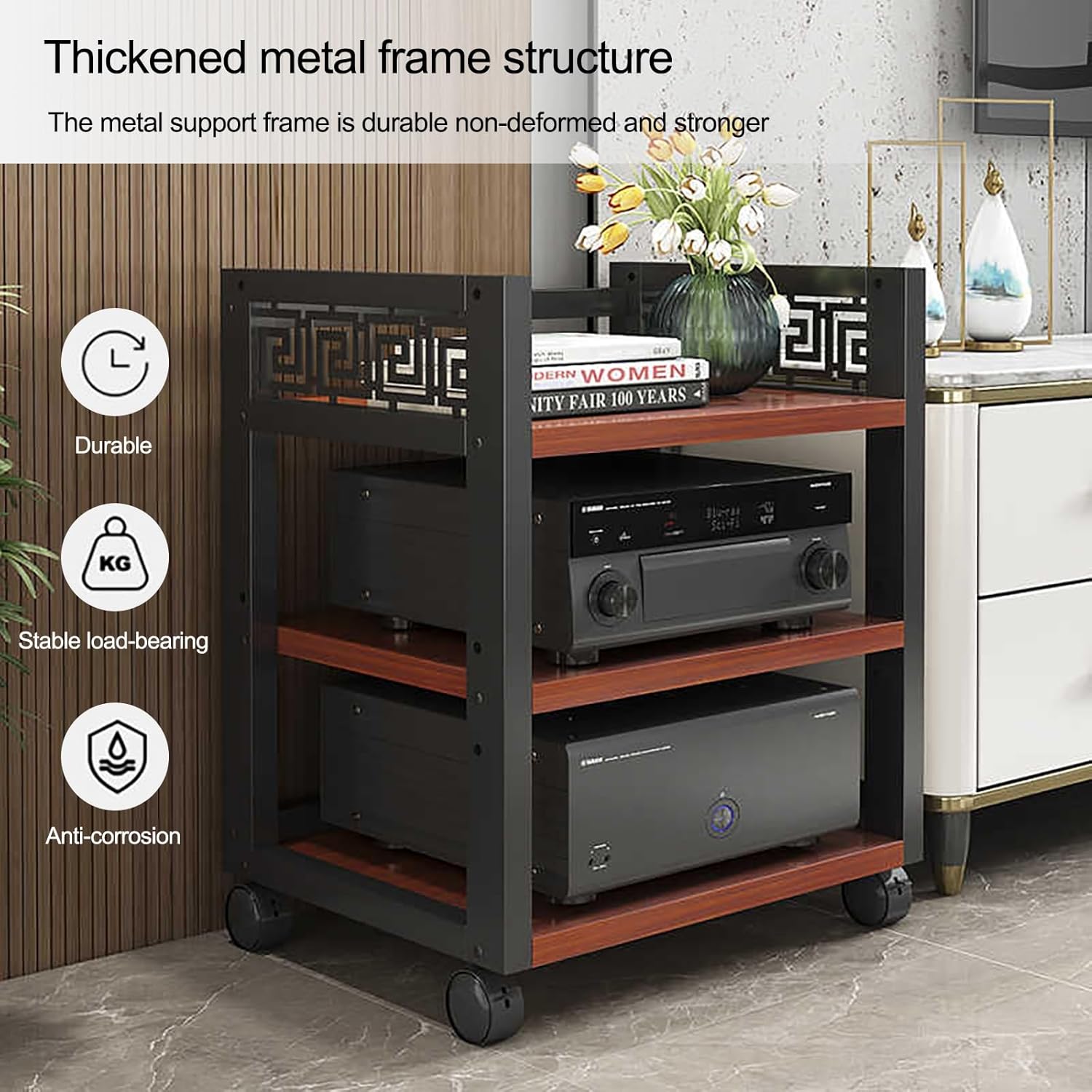 ZIHESY Audio Rack Tower with 3 Adjustable Shelves