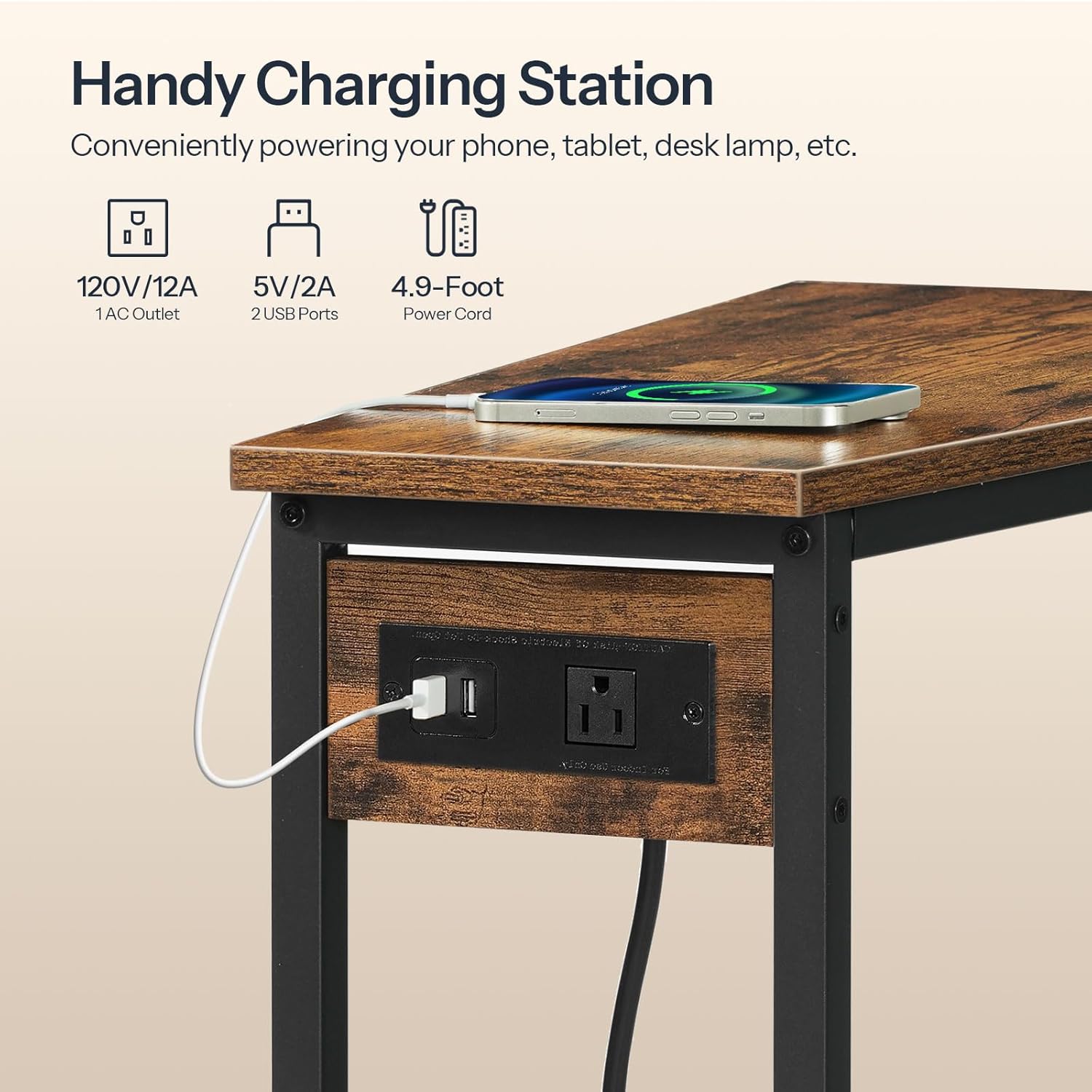 HOOBRO Wedge End Table with Charging Station