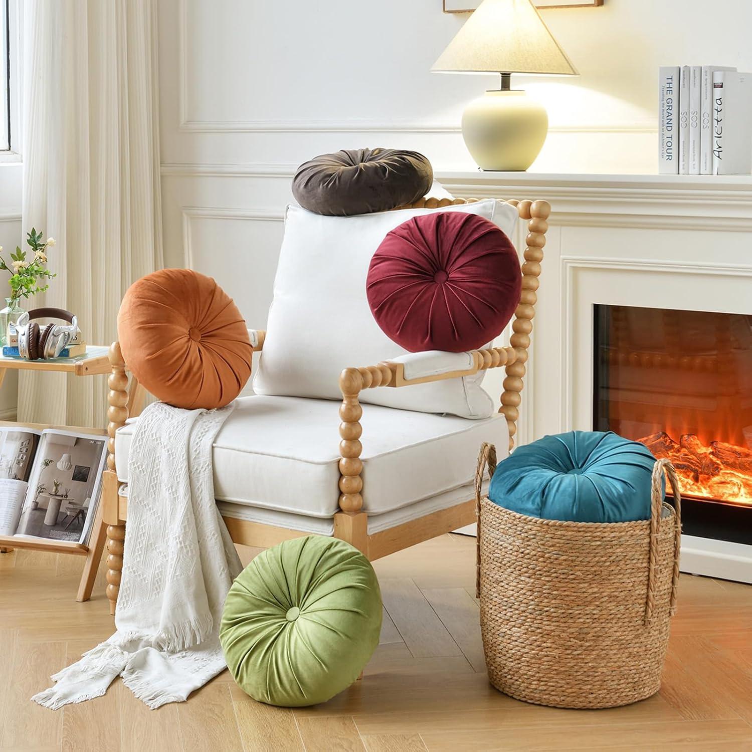 Velvet Round Throw Pillow with Pumpkin Design Dark Coffee 138