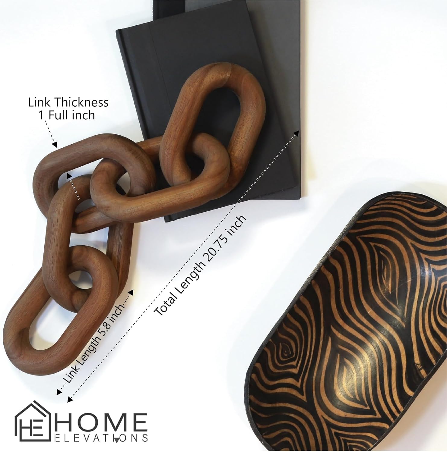 Acacia Wood Chain Link Decor - Brown with Red Undertone