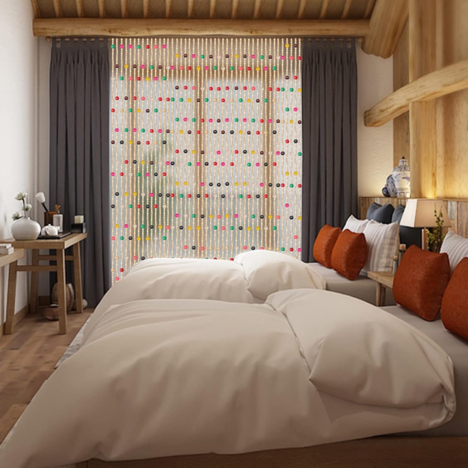Wood Beaded Curtains for Doorway and Room Dividers