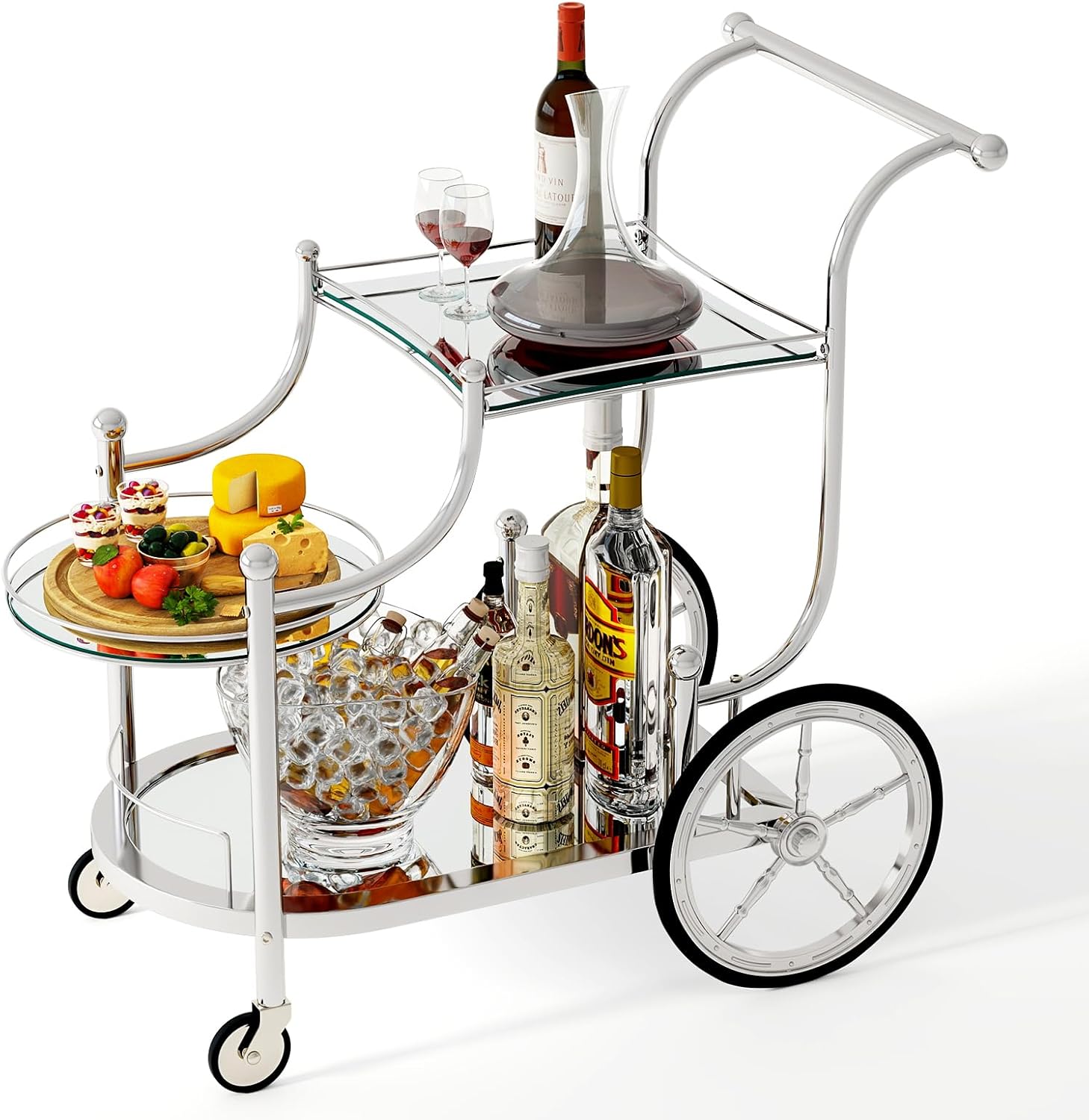 Tangkula 3-Tier Bar Cart with Mirrored Shelves and 4 Wheels
