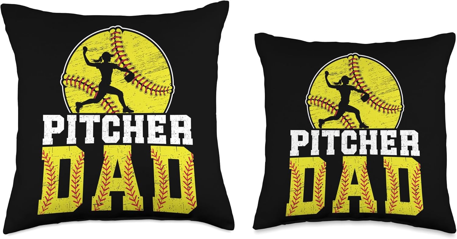 Softball Pitcher Dad Fathers Day Throw Pillow 1