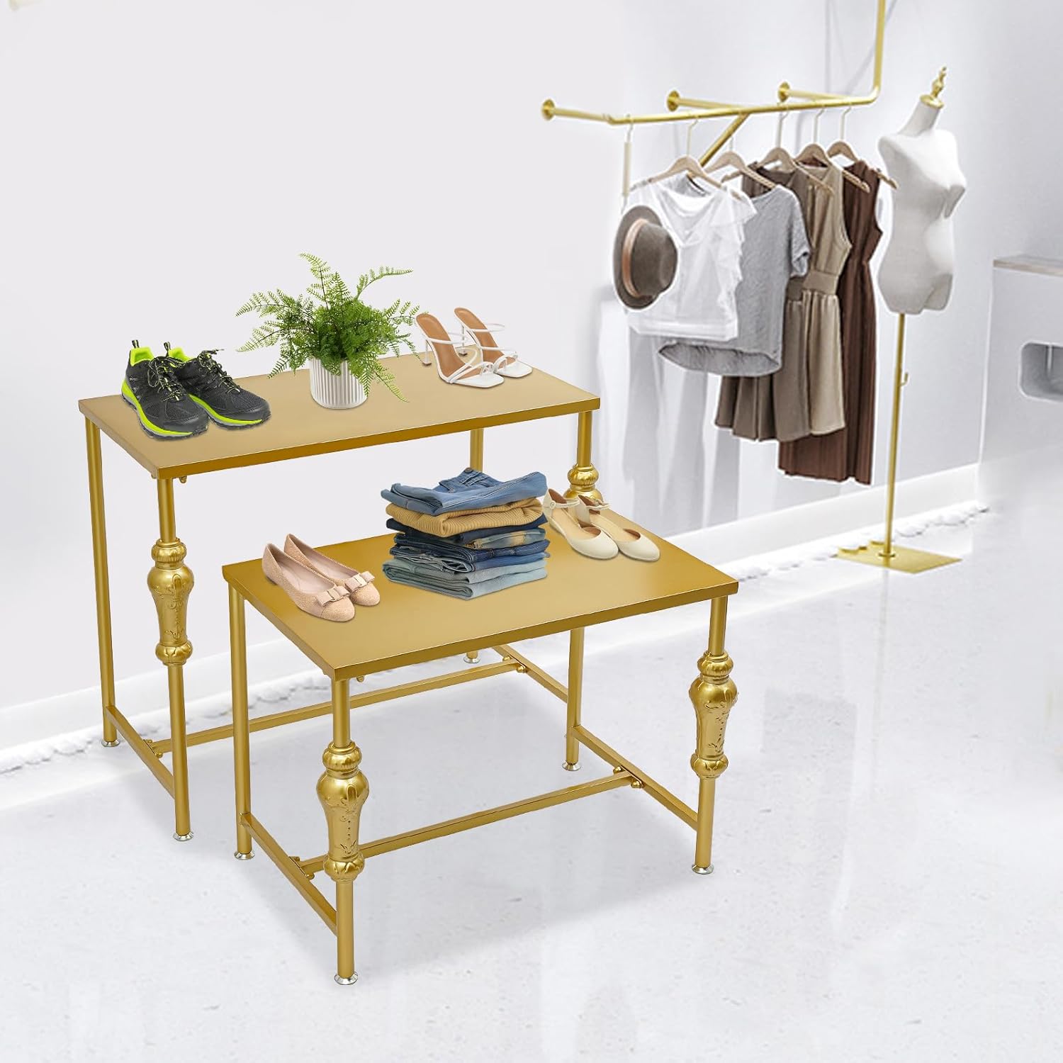 Nesting Tables Display Rack for Clothing Shoes Handbags