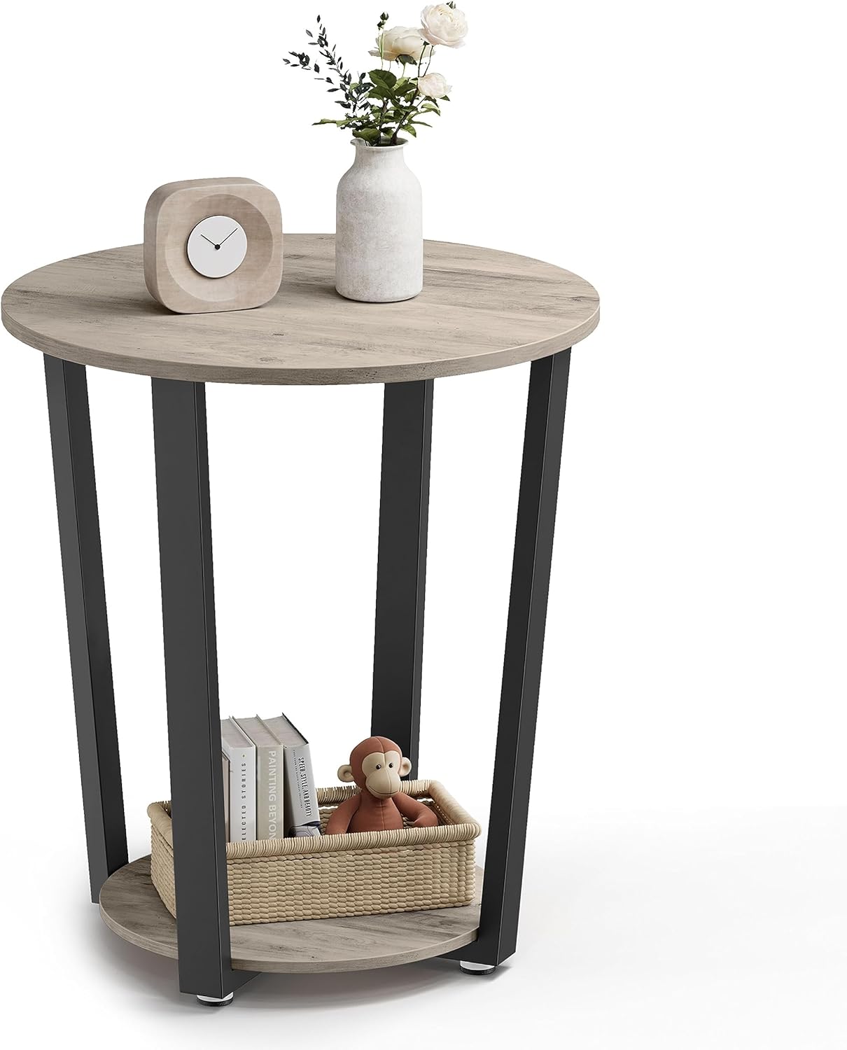 VASAGLE Round End Table with Storage Shelf