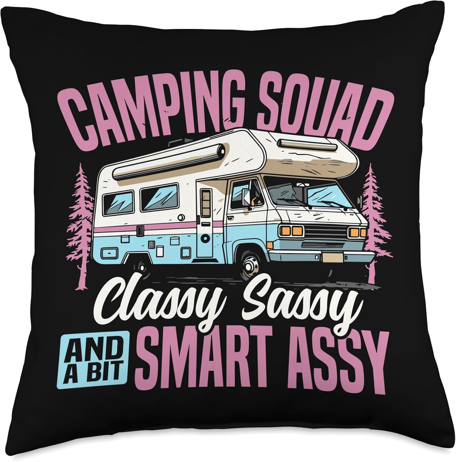 Camping Squad Themed Throw Pillow