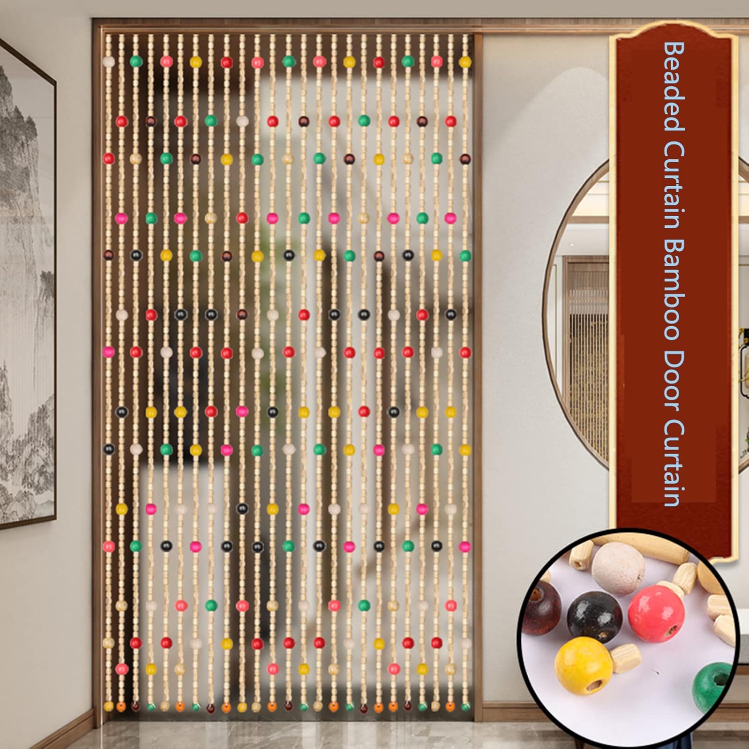 Wood Beaded Curtains for Doorway and Room Dividers