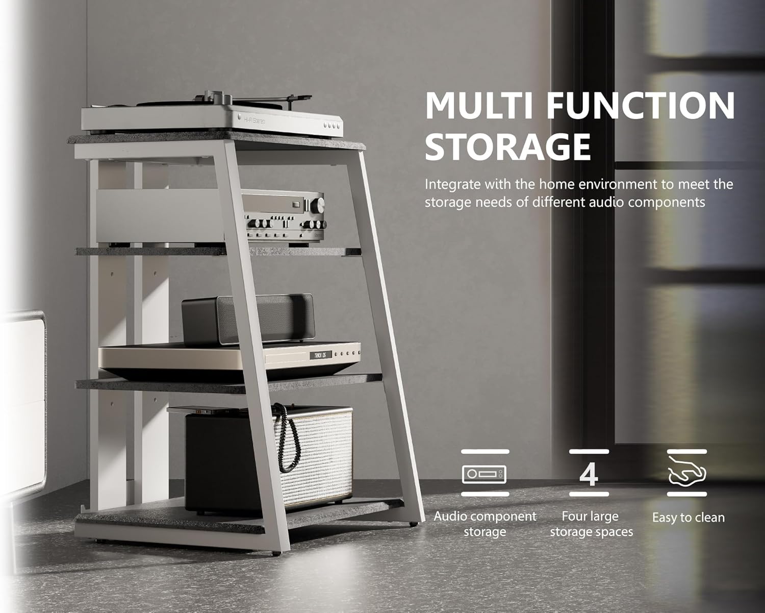 Modern 4-Tier Adjustable Media Stand for Xbox One PS4 Grey