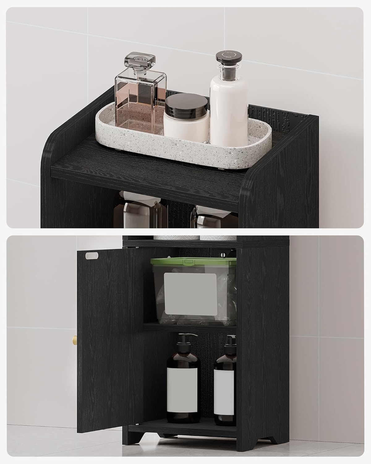 Bathroom Storage Cabinet with Arched Doors and Adjustable Shelves Black BC29704X